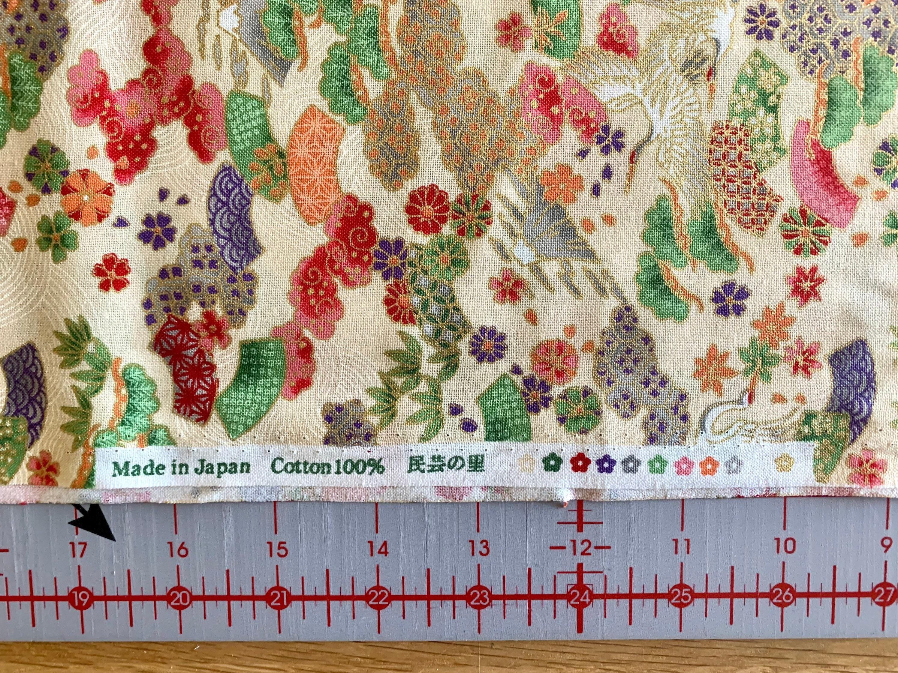Naka - Cranes and Fans Cotton Fabric - Cream Gold