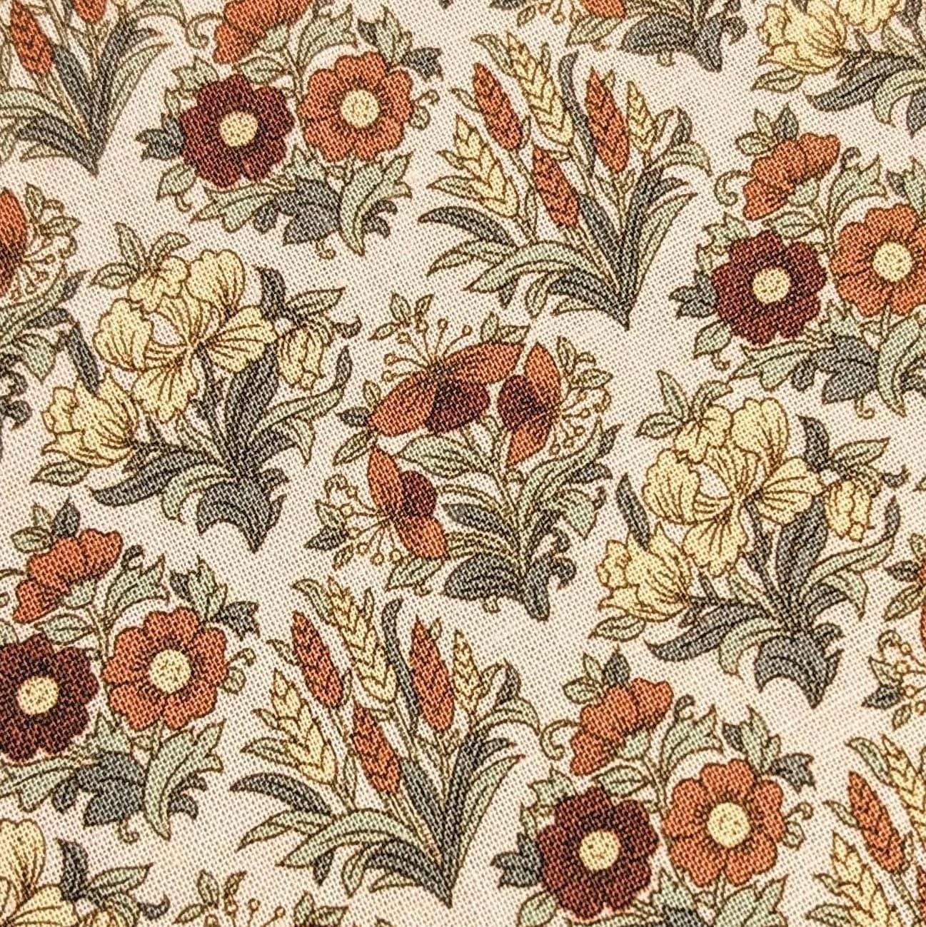Kokka - Gridded Bouquet Cotton/Linen Fabric - Beige