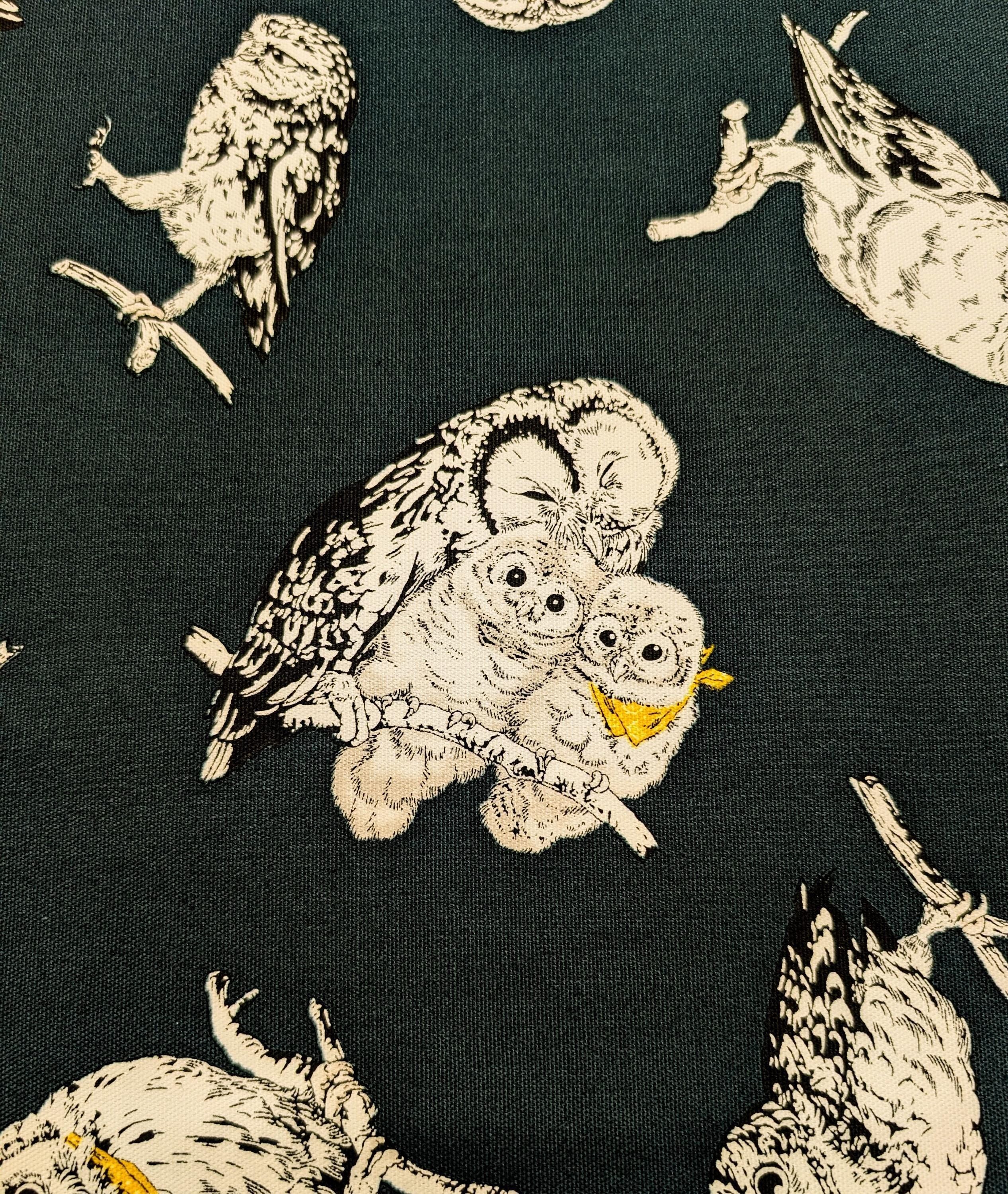 Cosmo - Owls in Bandanas Cotton Oxford - Dark Green