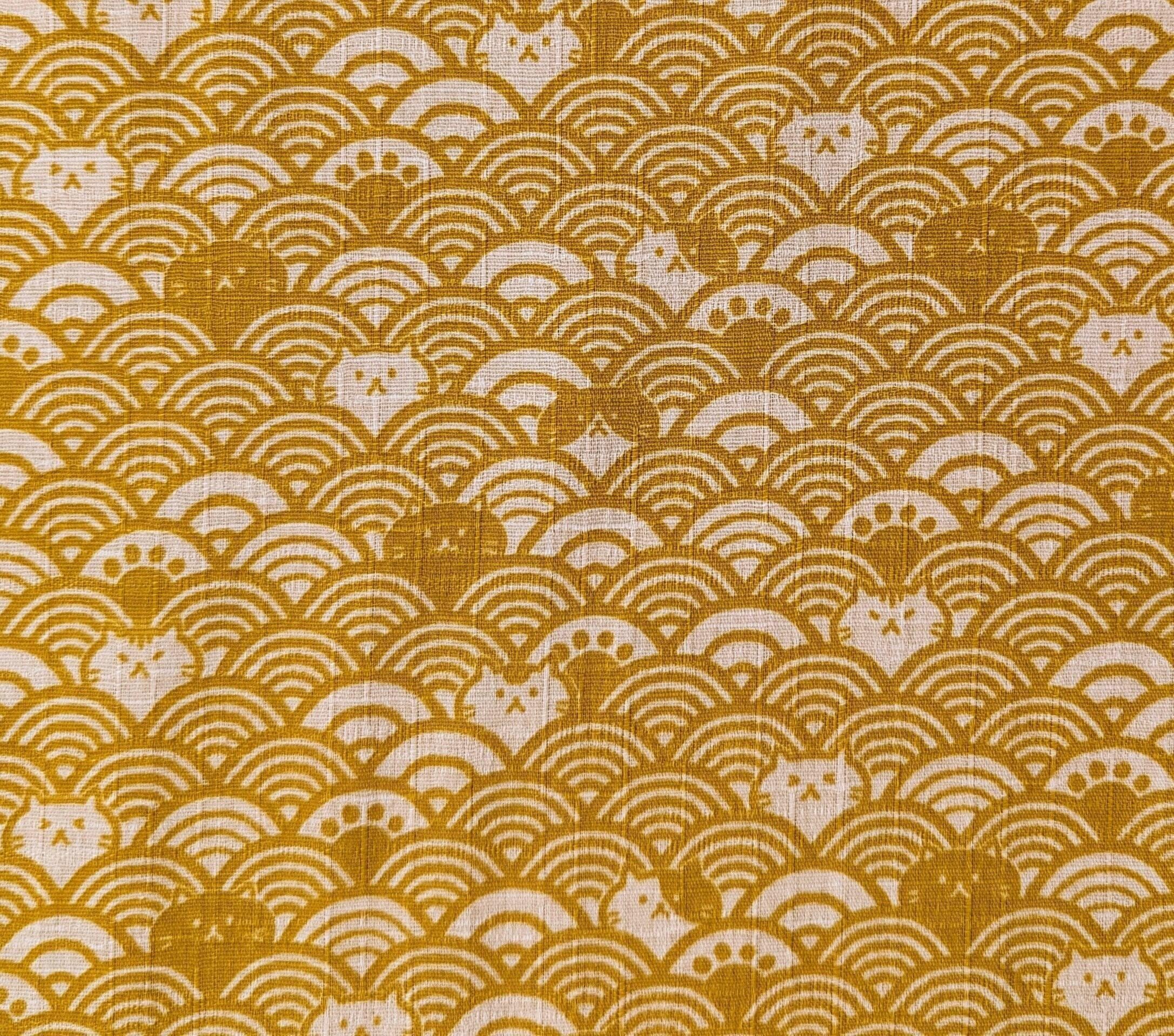 Cosmo - Waves with Cats Cotton Dobby - Yellow