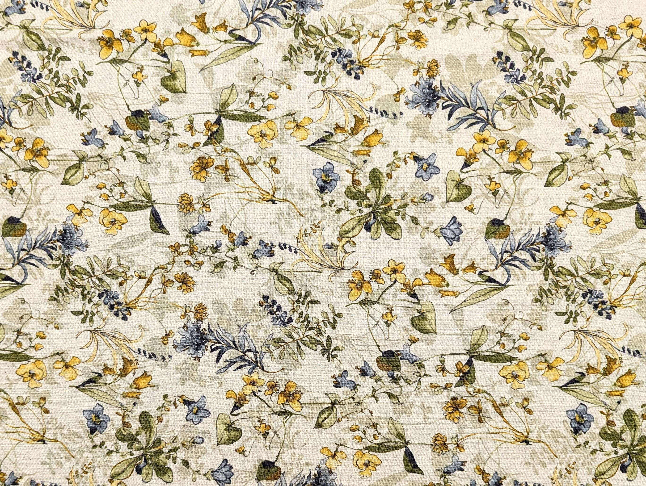 Hokkoh - Watercolor Botanicals Cotton/Linen Blend Fabric - Yellow and Beige