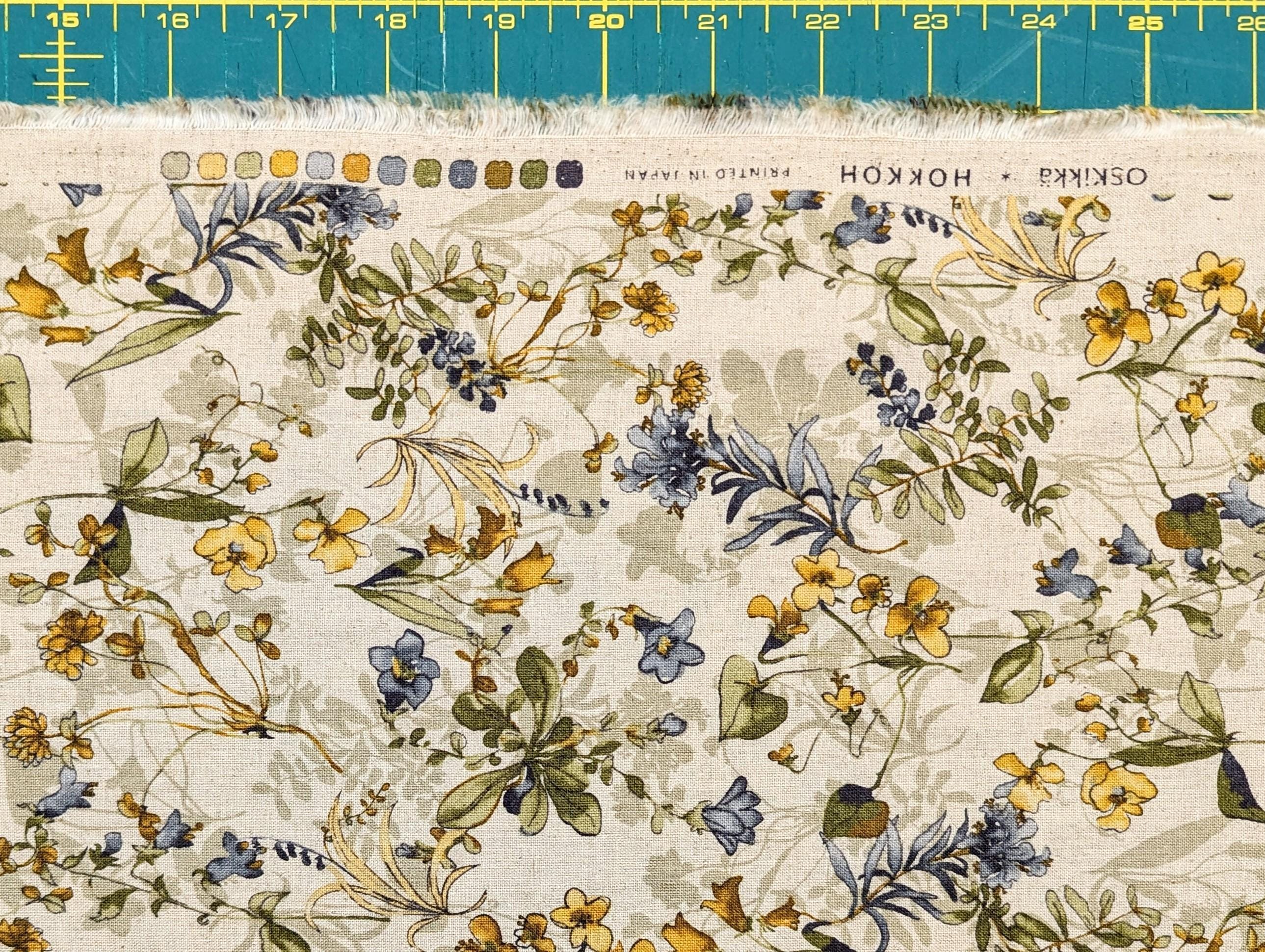 Hokkoh - Watercolor Botanicals Cotton/Linen Blend Fabric - Yellow and Beige