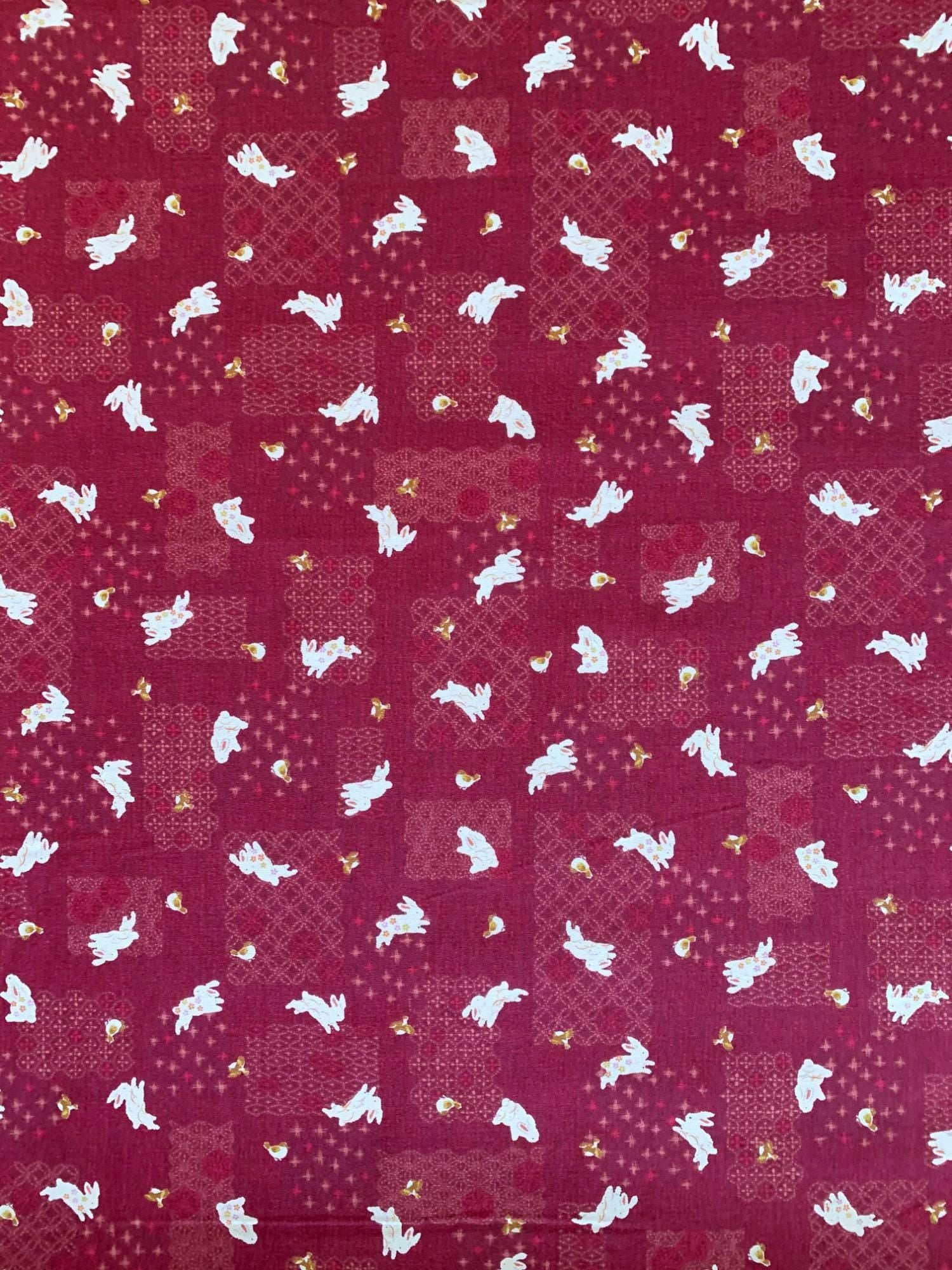 Sevenberry - Patchwork Rabbits Cotton Fabric - Red