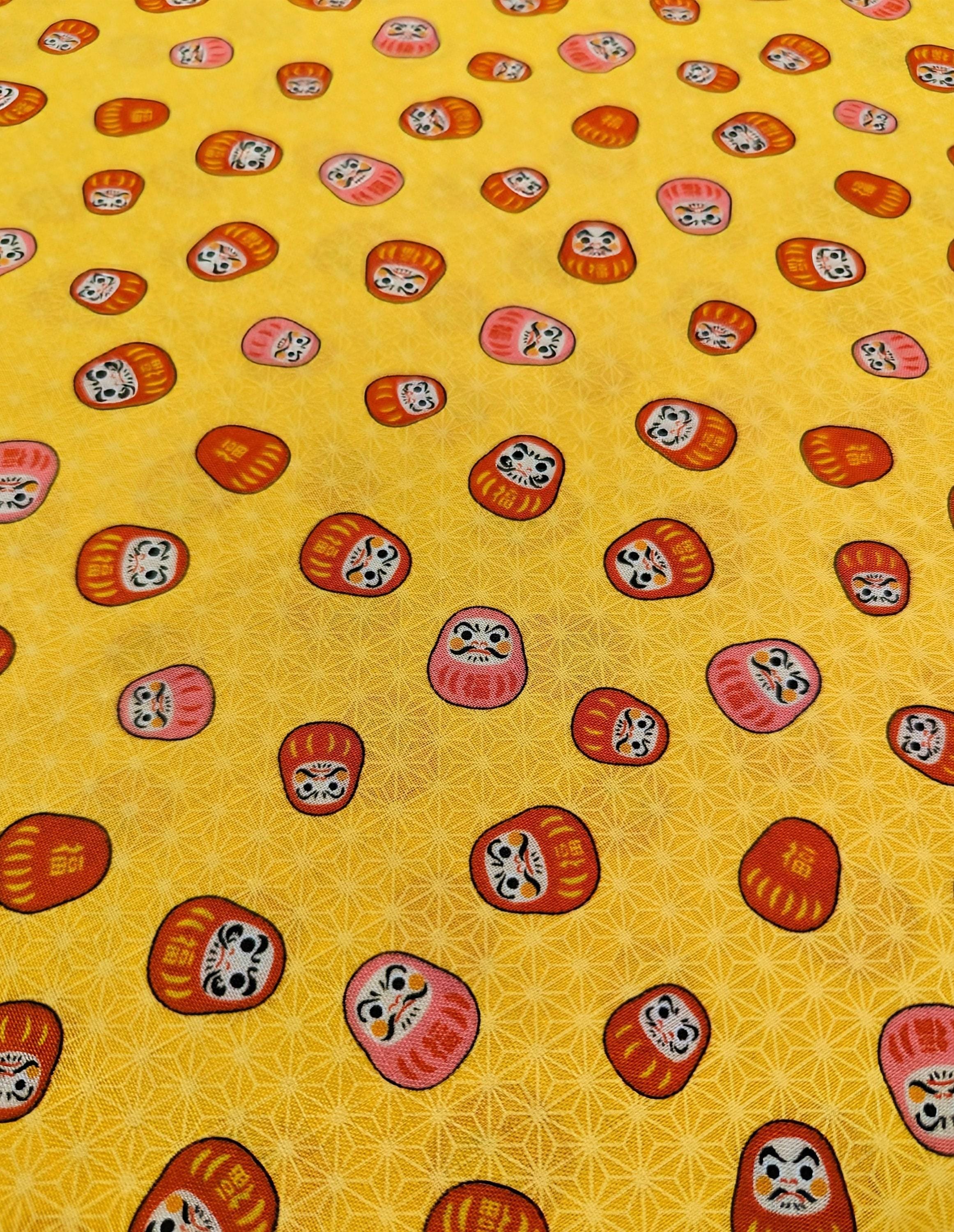 Naka - Tiny Daruma Cotton Fabric - Red and Pink