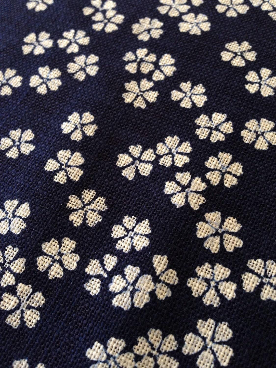 Sevenberry - Cherry Blossom Cotton Fabric - Navy Blue Beige