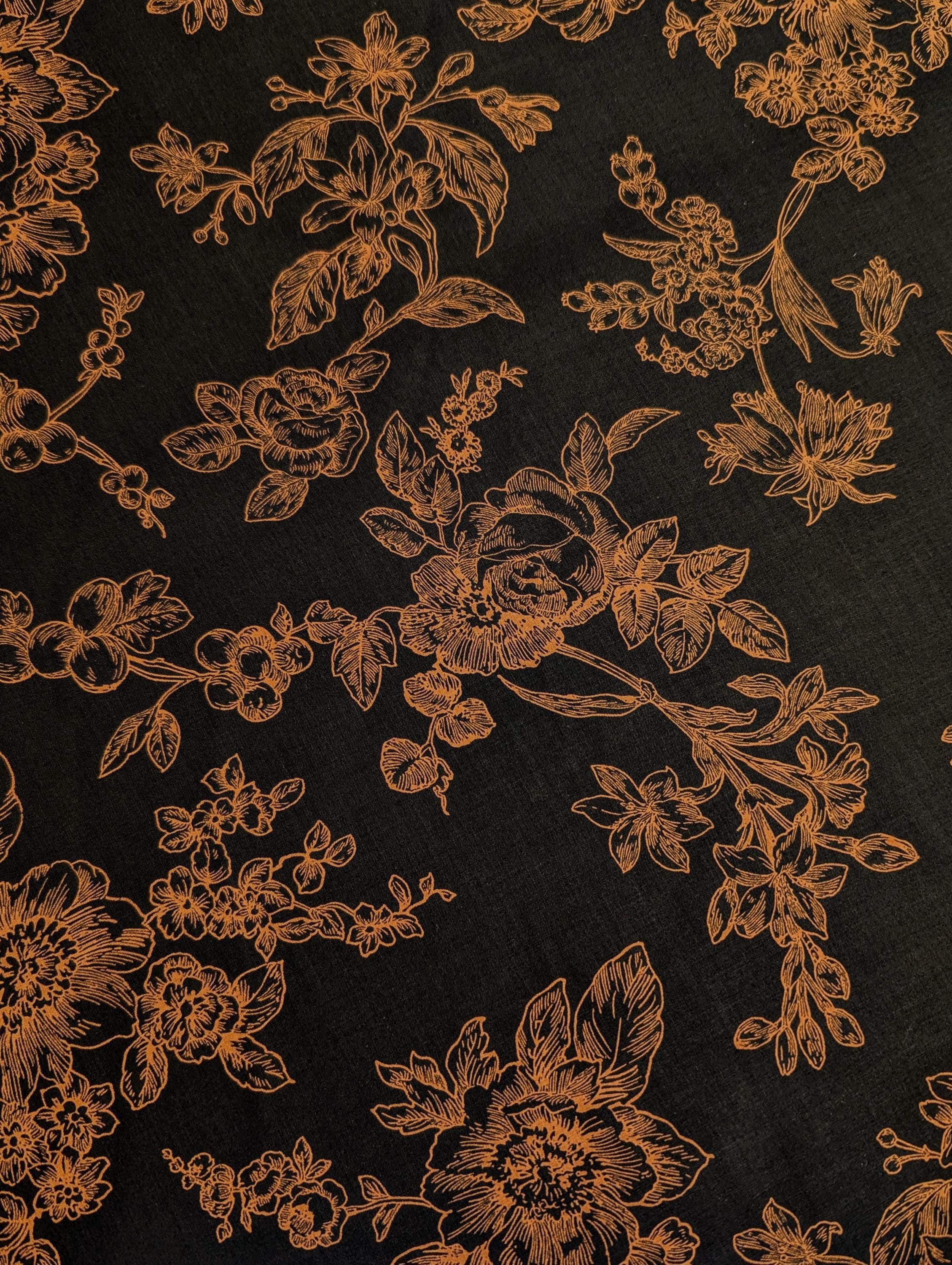 Hokkoh - Botanical Sketch Organic Cotton Lawn - Black and Brown