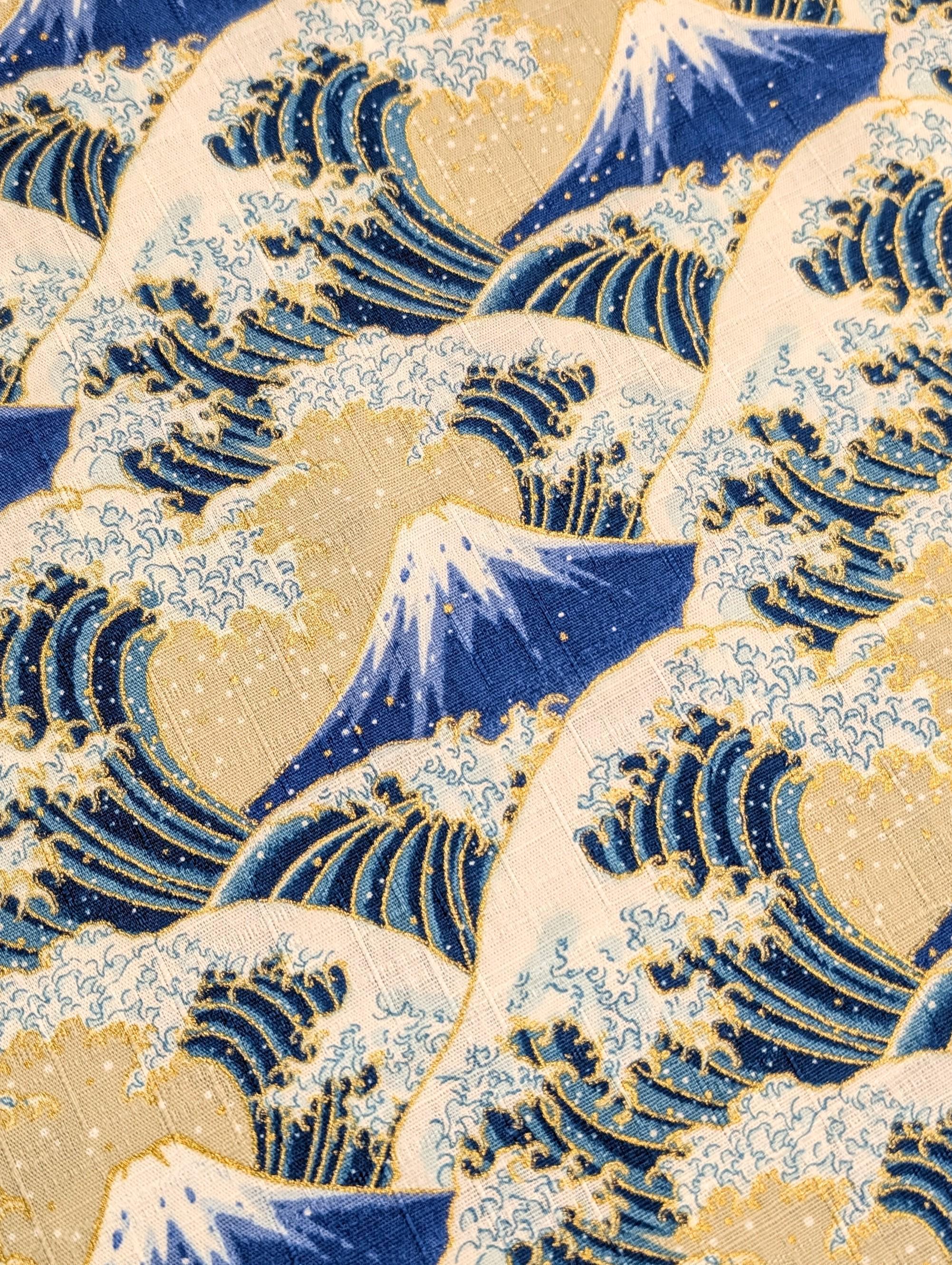 Cosmo - Golden Fuji Waves Cotton Dobby - Beige and Blue