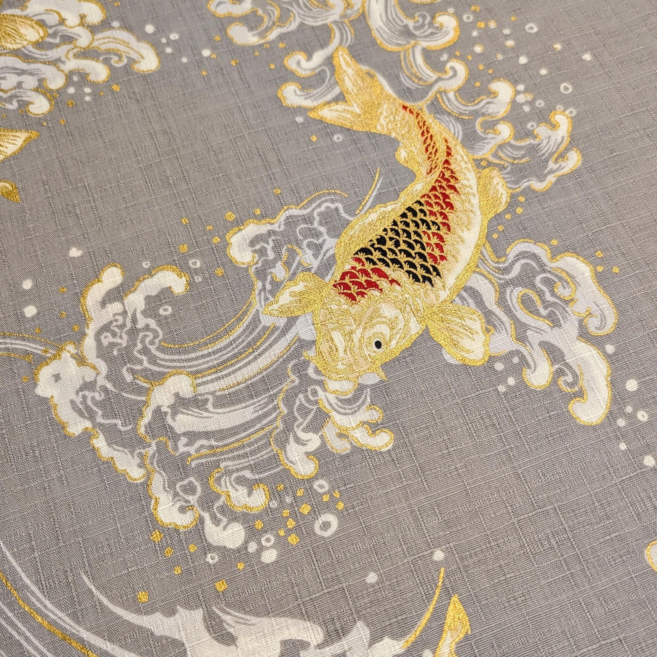 Swimming Golden Koi Hokkoh Japanese cotton dobby fabric 1025-100-2 B gray