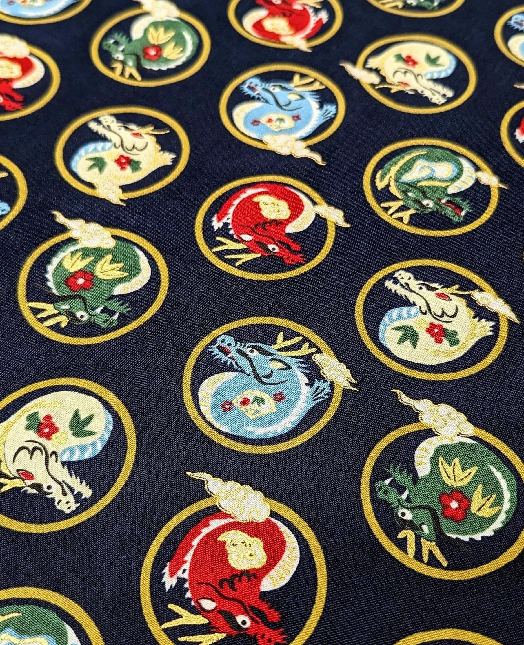 Hokkoh - Little Dragons Cotton Fabric - Navy Blue