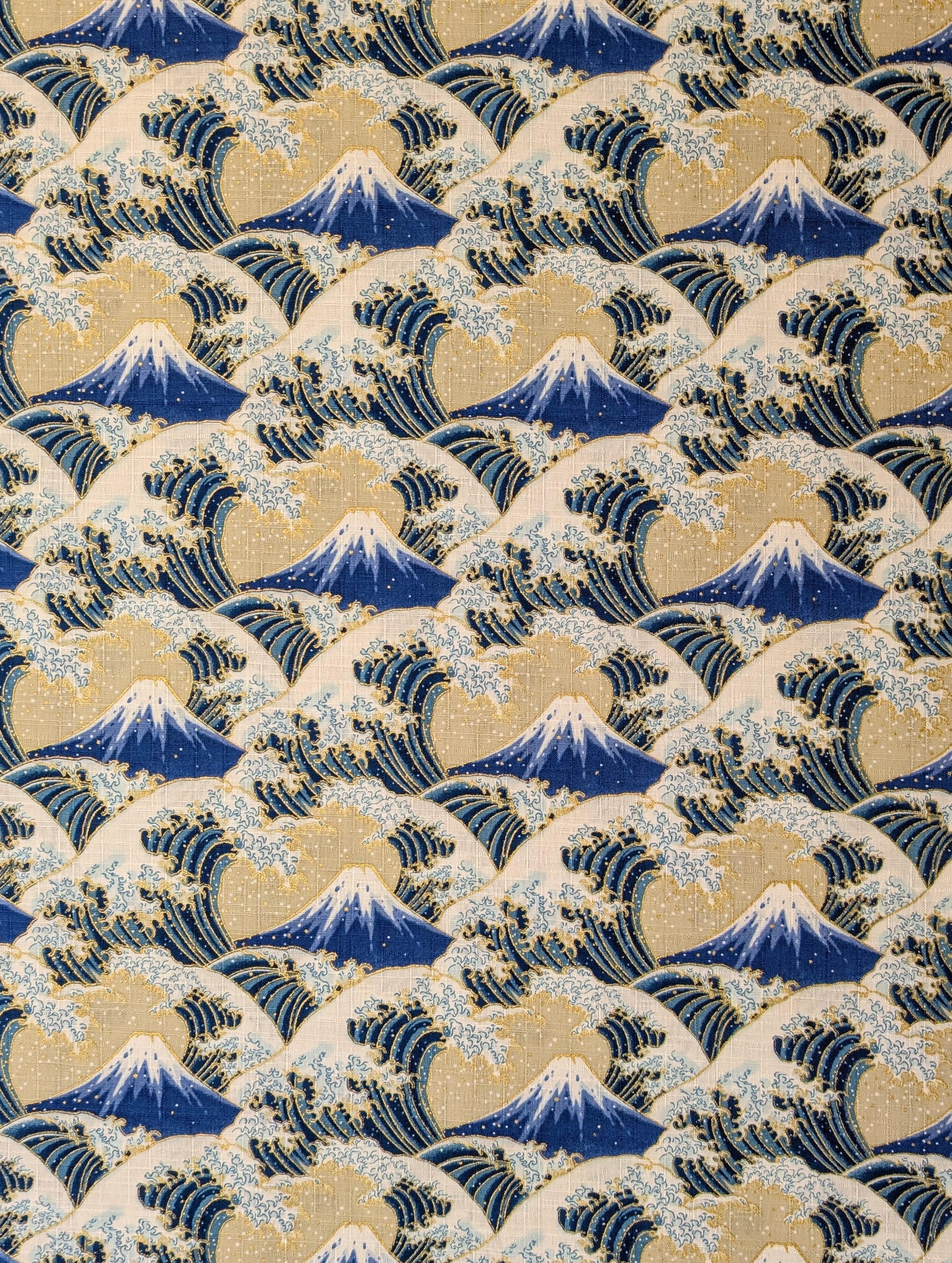 Cosmo - Golden Fuji Waves Cotton Dobby - Beige and Blue