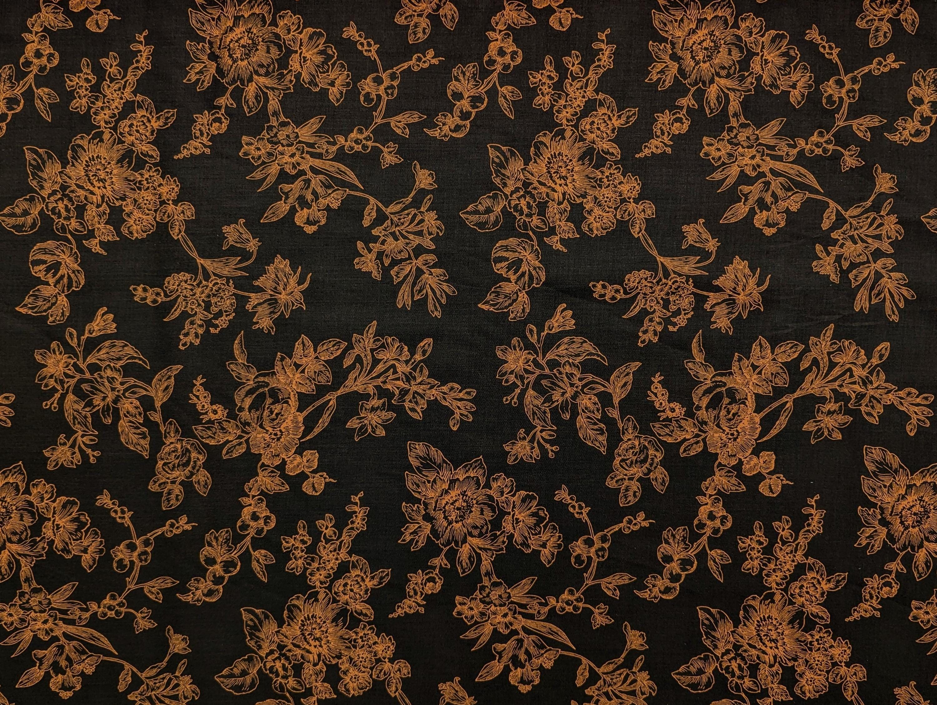 Hokkoh - Botanical Sketch Organic Cotton Lawn - Black and Brown