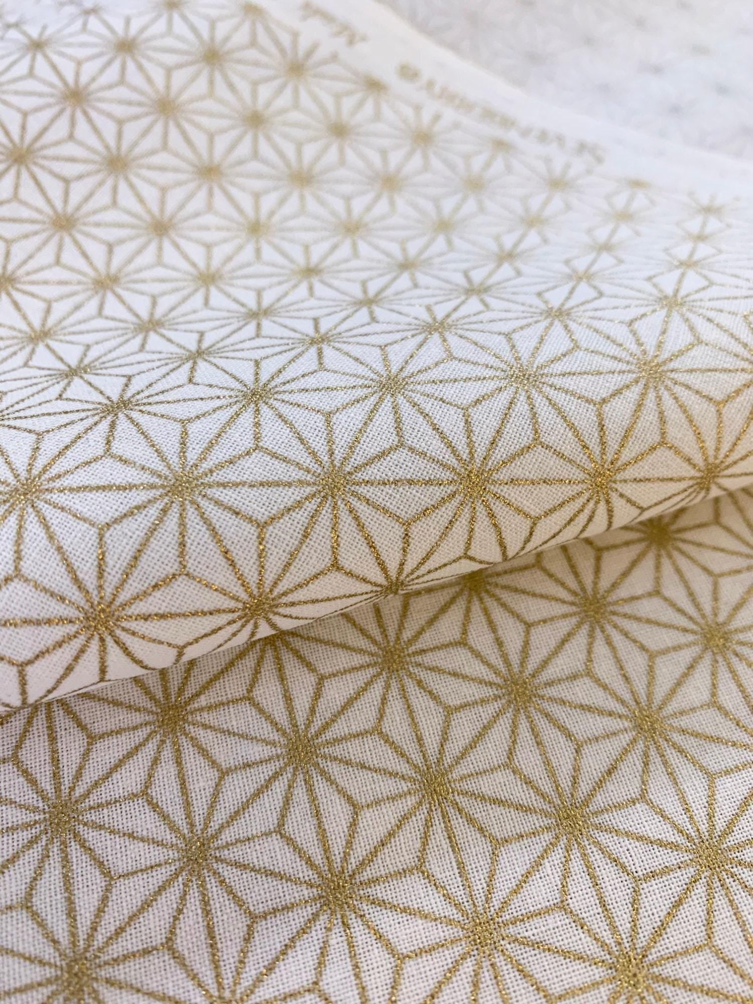 Sevenberry - Golden Asanoha Stars Cotton Fabric - White