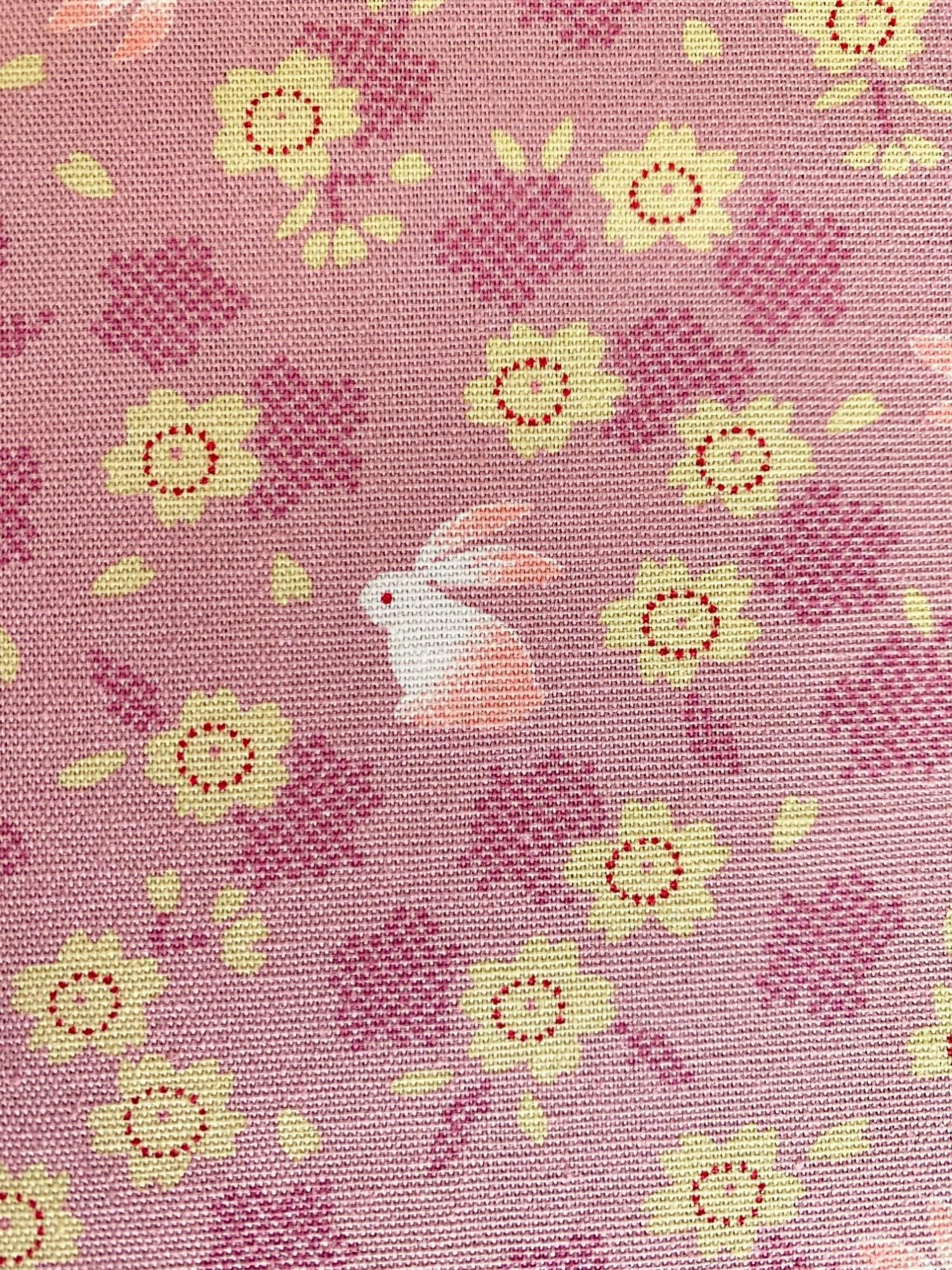 Rabbits and Cherry Blossoms Japanese cotton fabric 3060-27B pink