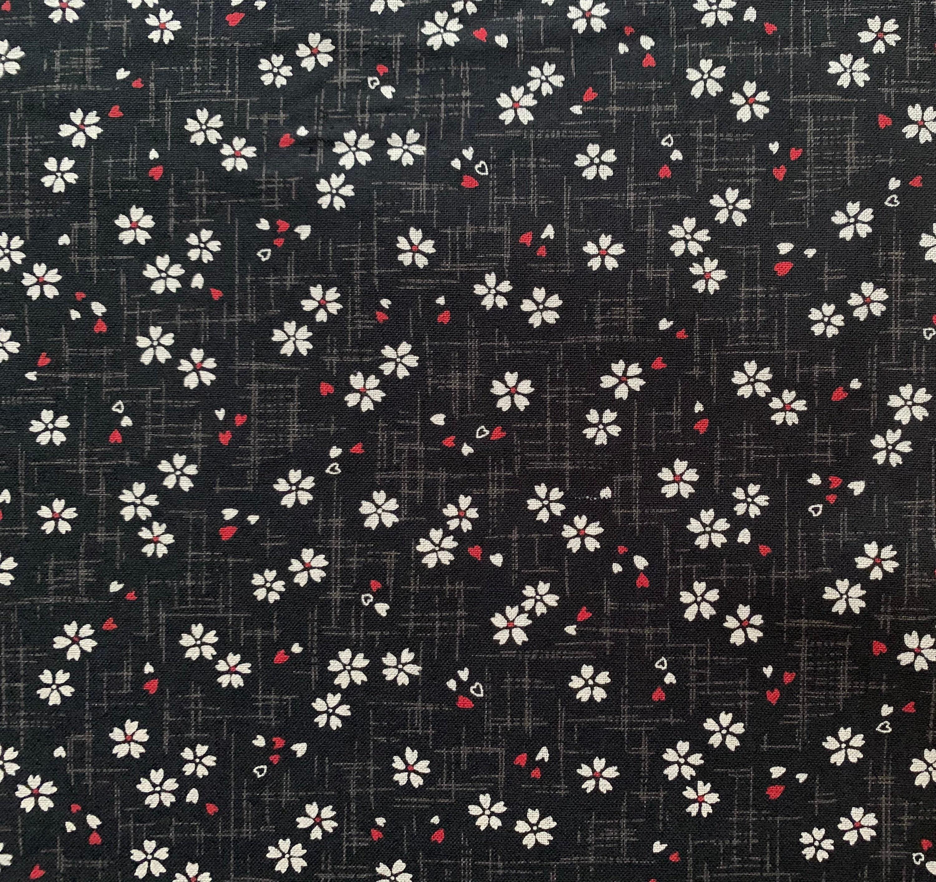 Sevenberry - Tiny Cherry Blossoms Cotton Fabric - Black