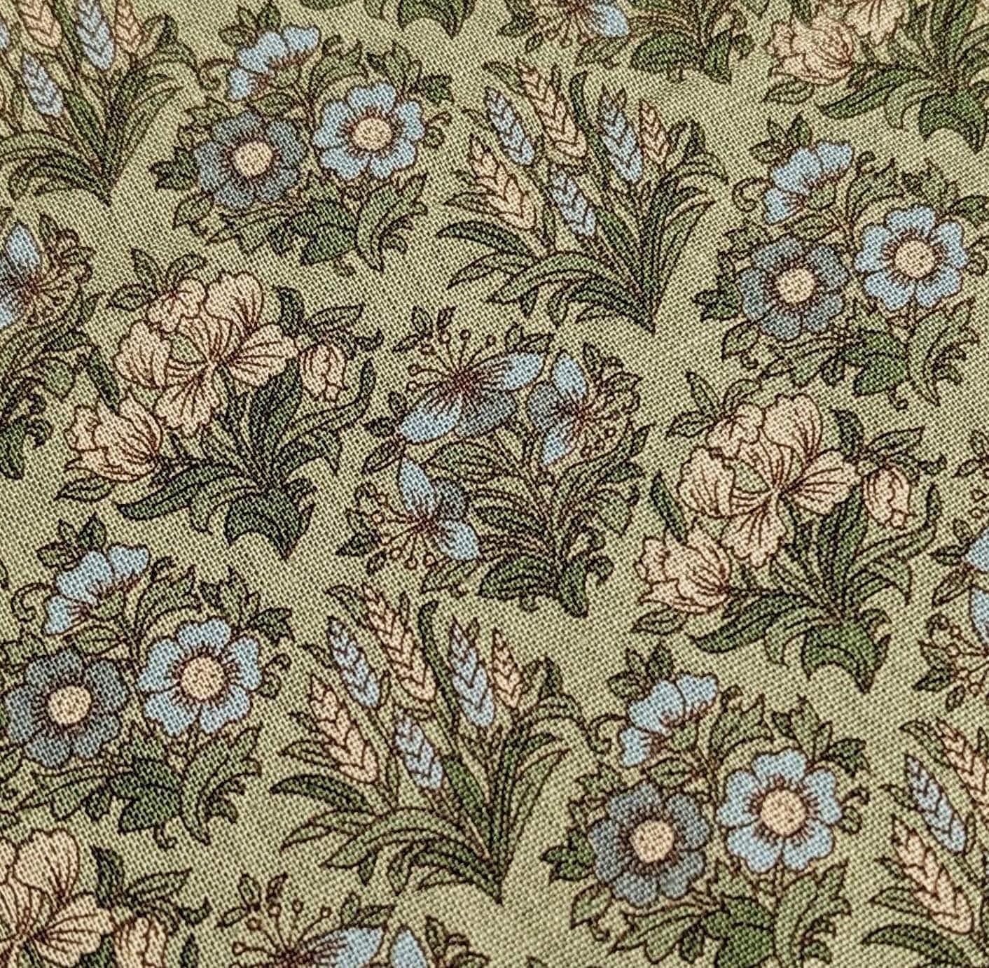 Kokka - Gridded Bouquet Cotton/Linen Fabric - Green