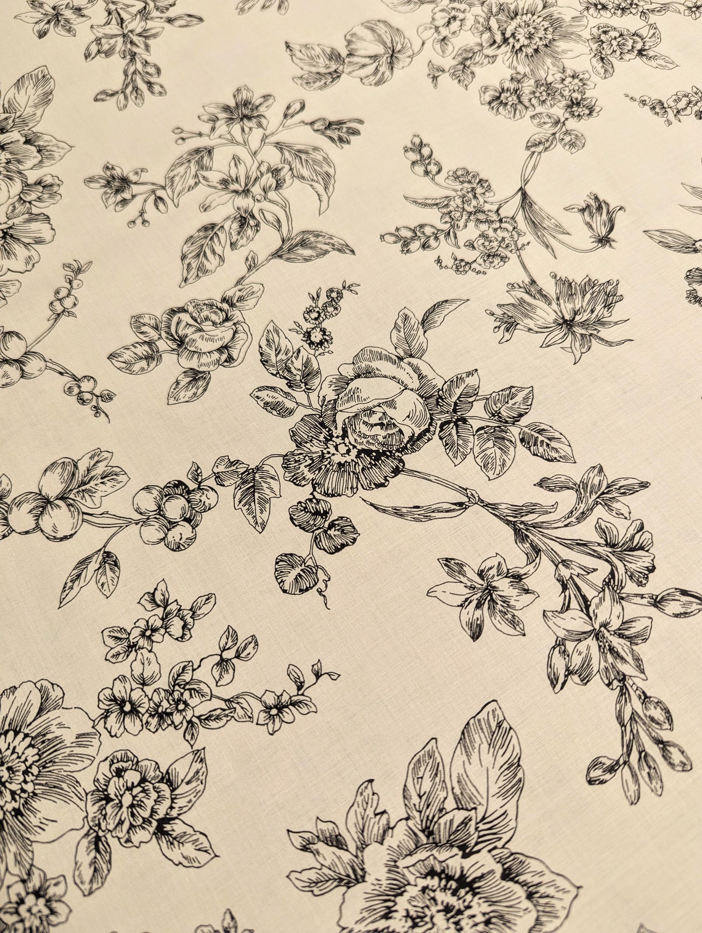 Hokkoh - Botanical Sketch Organic Cotton Lawn - Beige and Black