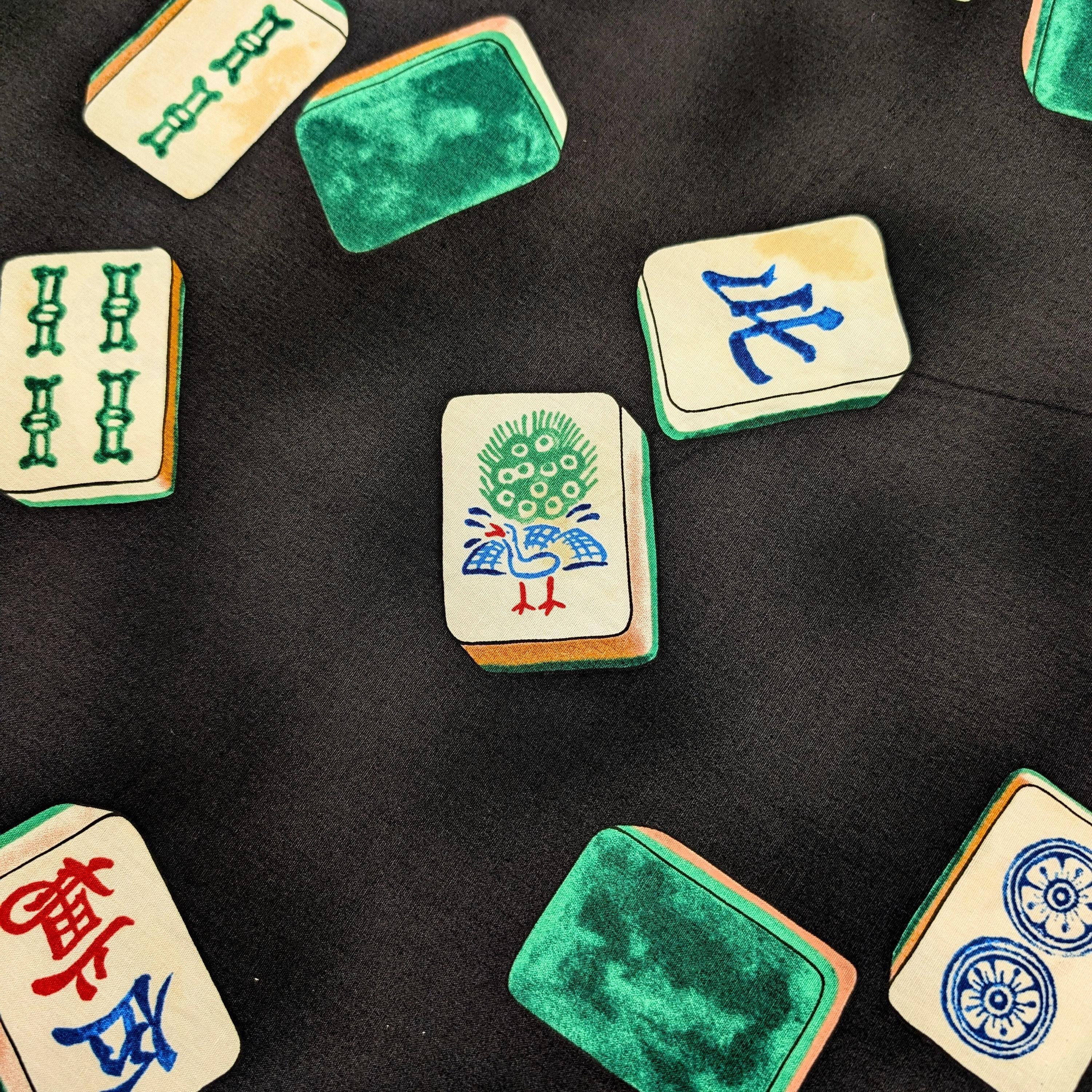 Mahjong Tiles Hokkoh Japanese cotton fabric 1025-200-3 E black
