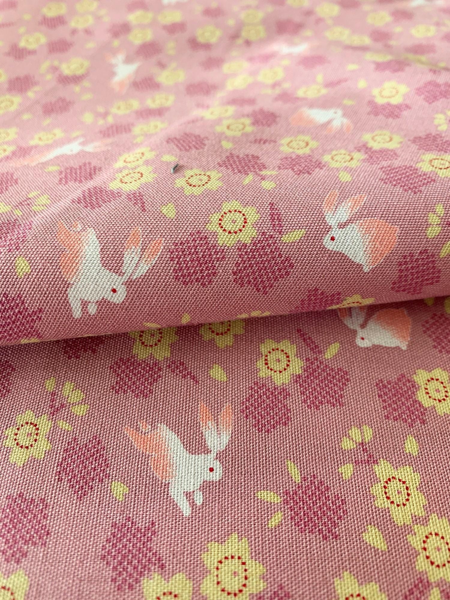 Rabbits and Cherry Blossoms Japanese cotton fabric 3060-27B pink