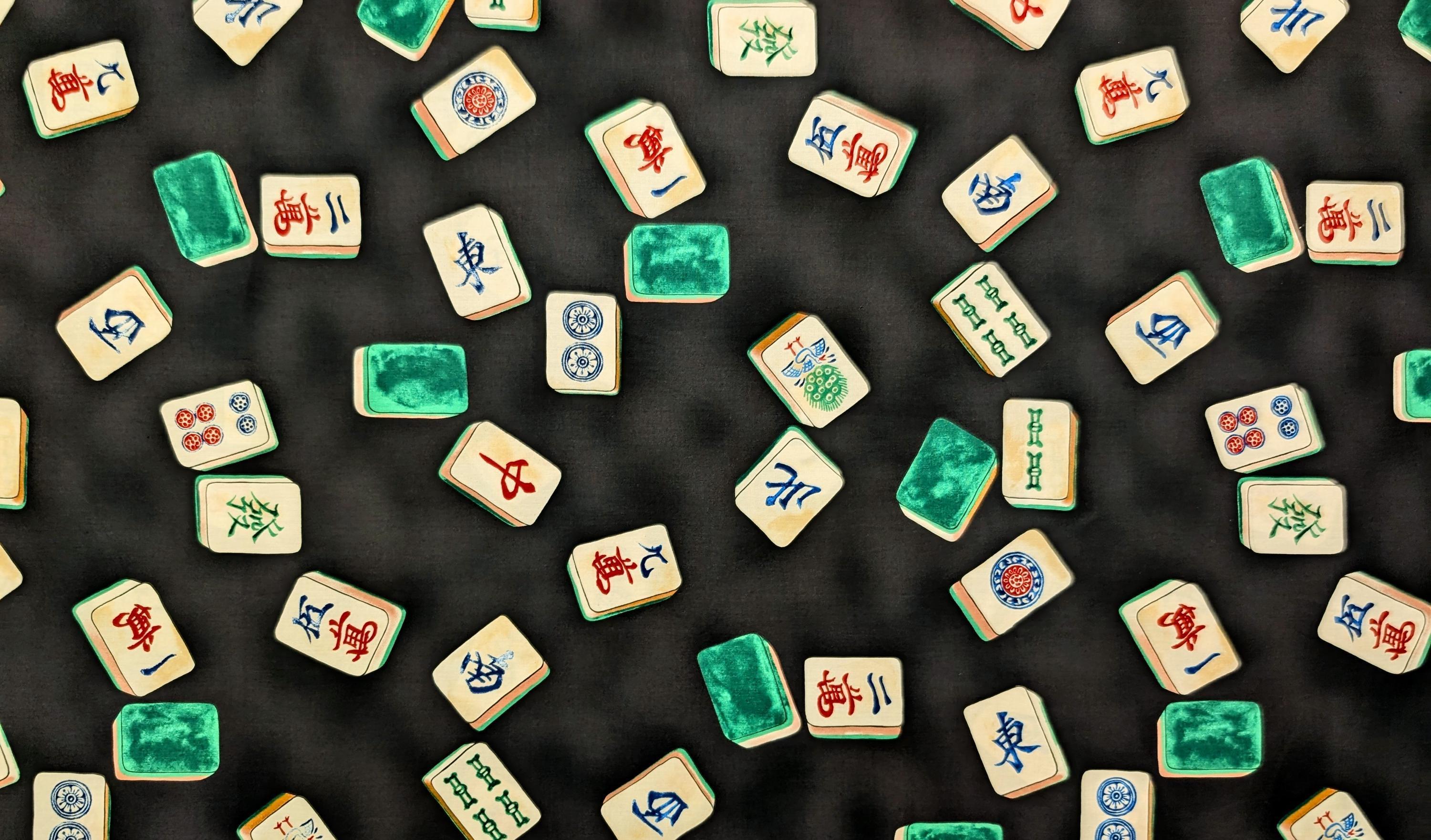 Mahjong Tiles Hokkoh Japanese cotton fabric 1025-200-3 E black