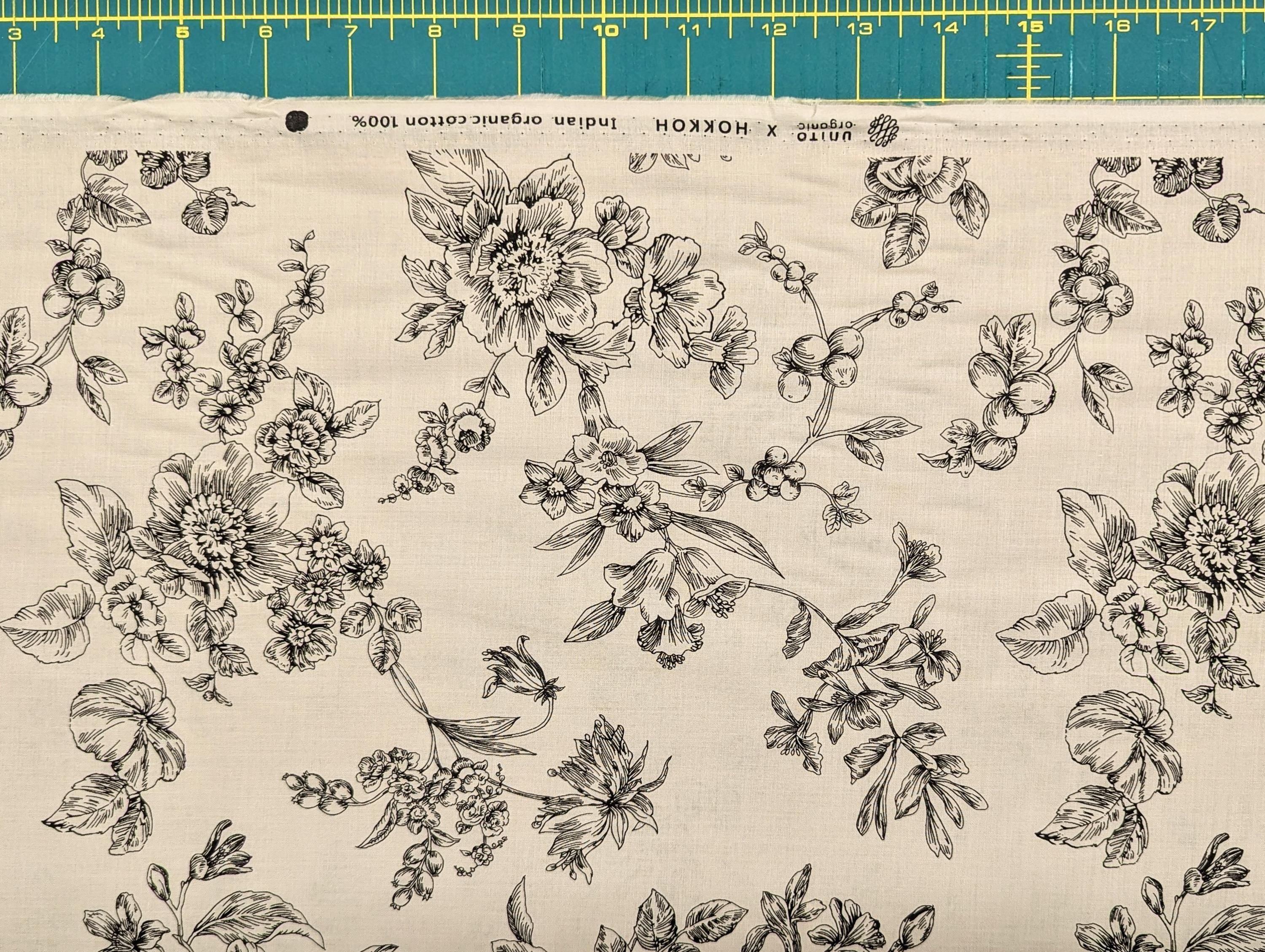 Hokkoh - Botanical Sketch Organic Cotton Lawn - Beige and Black