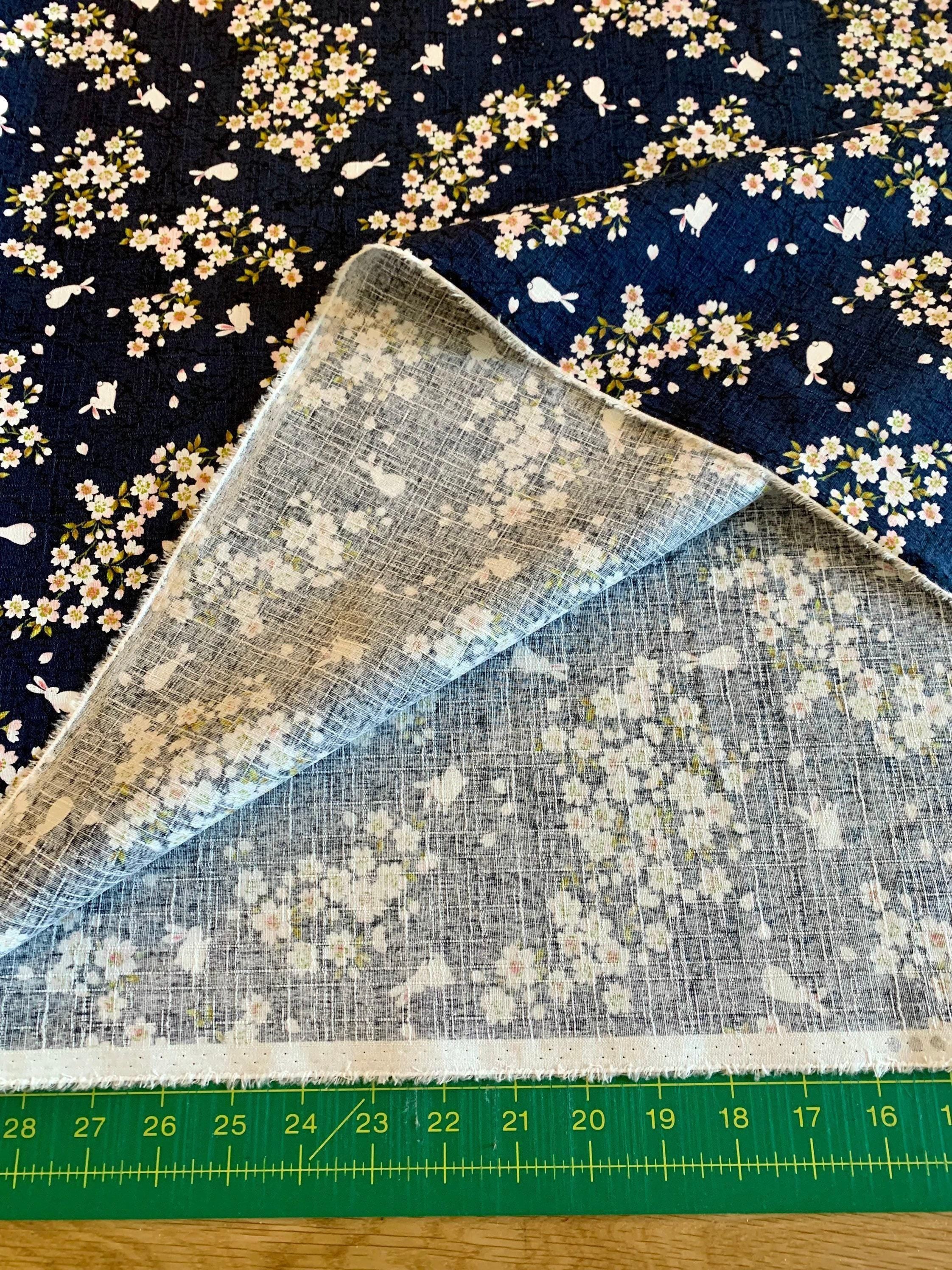 Usagi Sakura Rabbit Cherry Blossom Morikiku Japanese cotton dobby fabric M-1100-1C navy blue