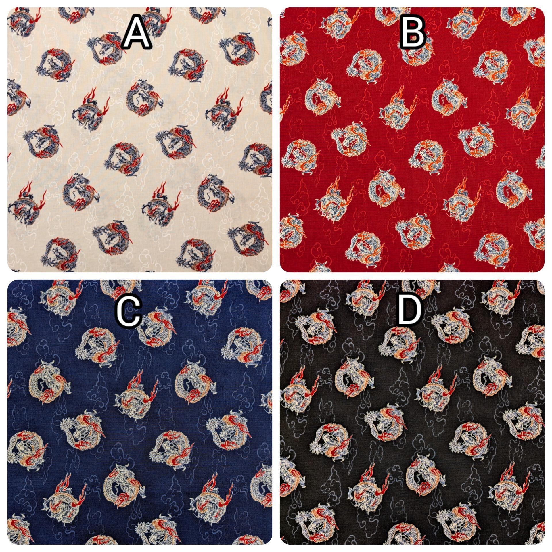 Hishiei - Circling Dragons Cotton Fabric - Navy Blue