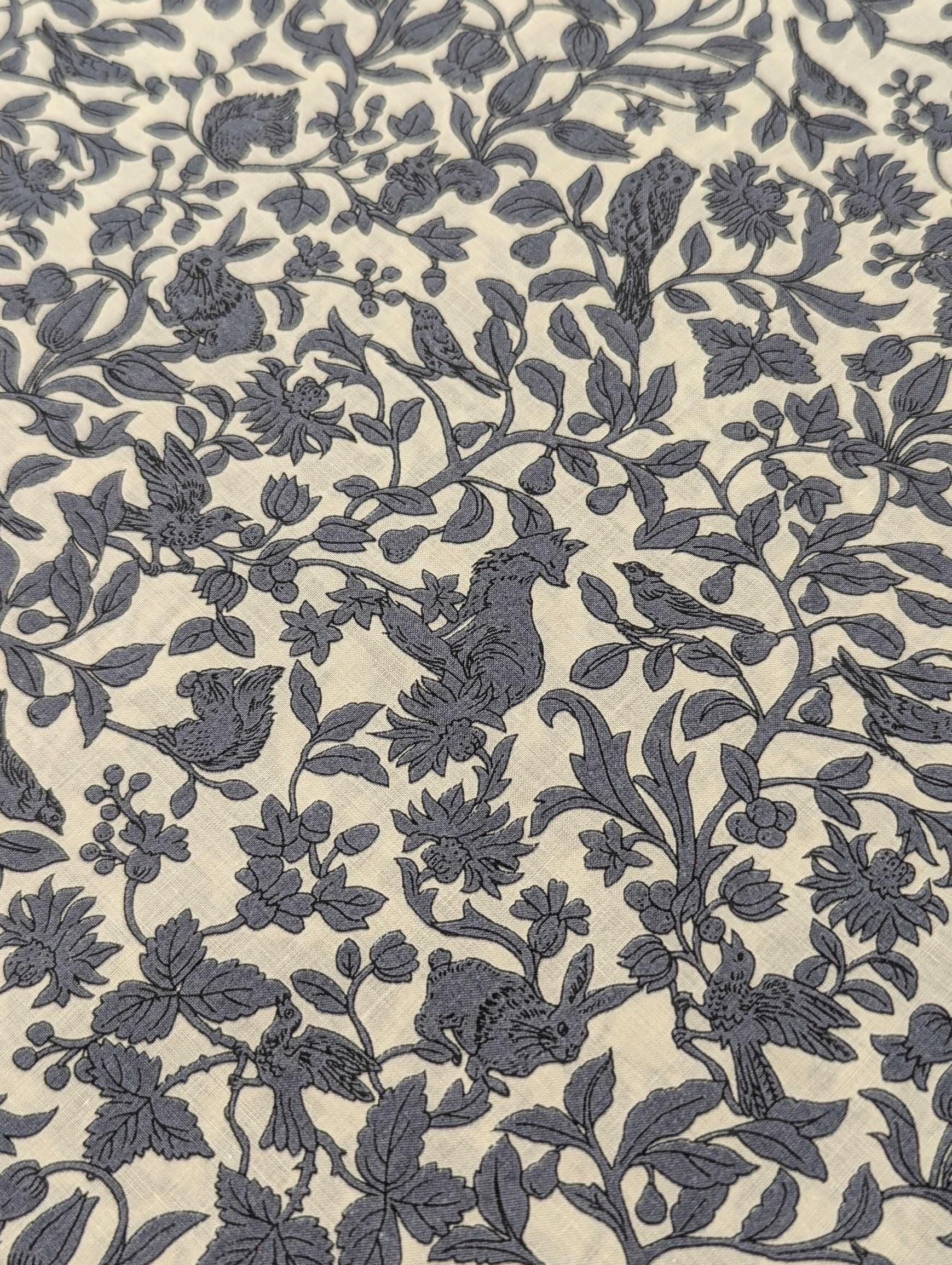 Hokkoh - Forest Creatures Cotton Lawn - White and Blue