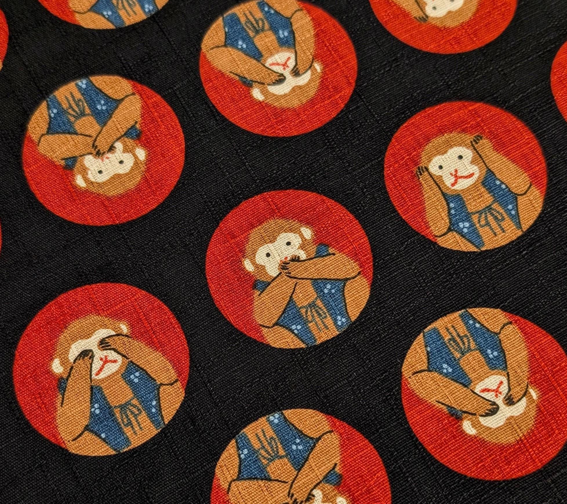Hokkoh - Three Wise Monkeys Cotton Dobby - Black