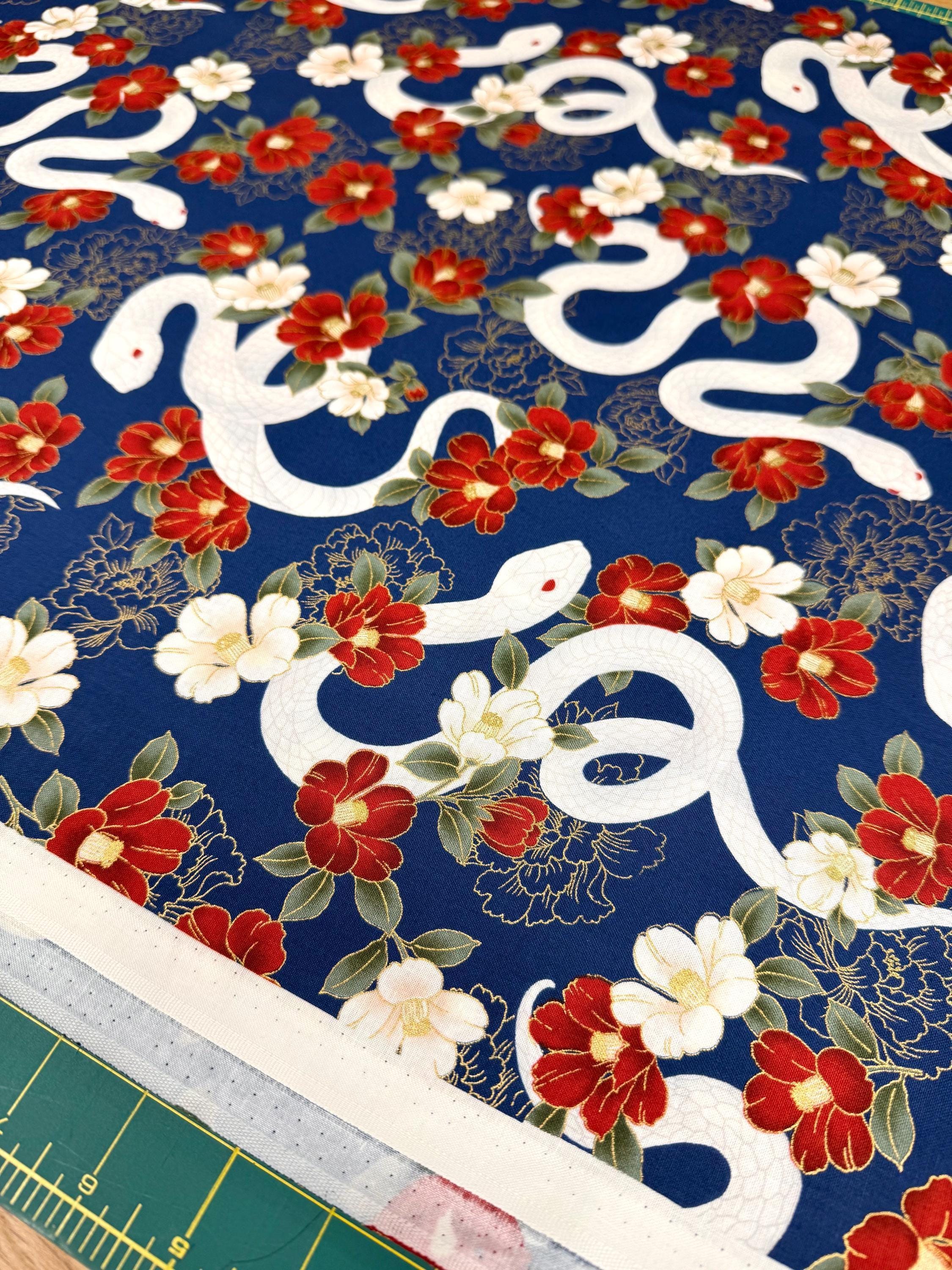 QuiltGate - Hyakka Ryoran Year of the Snake Cotton Fabric - Blue