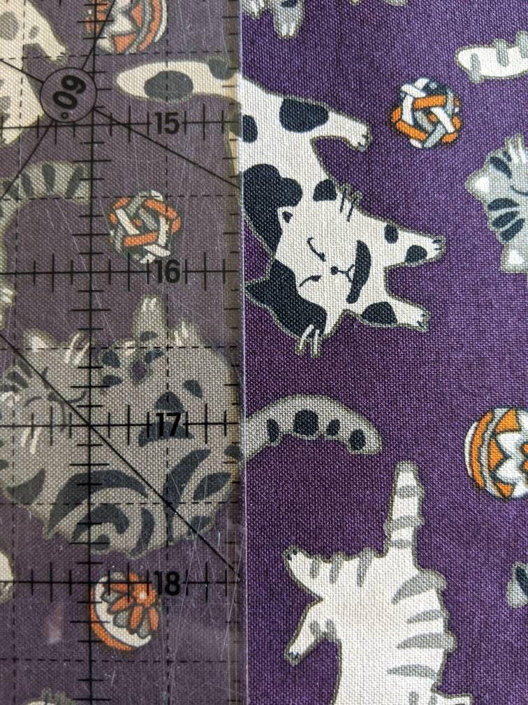 Kurenai - Cats and Balls Cotton Fabric - Purple