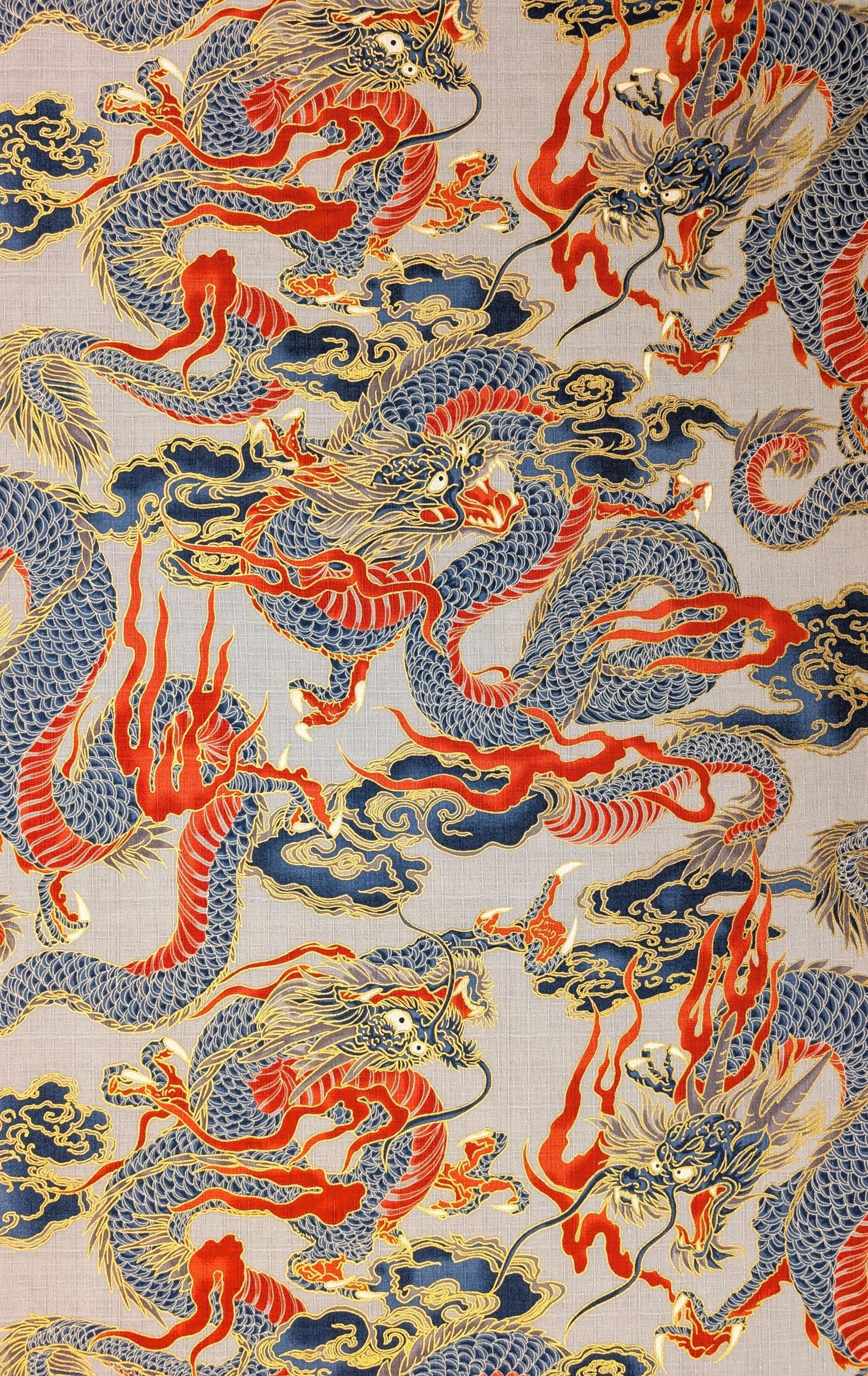 NEW Golden Dragons Hokkoh Japanese cotton dobby fabric 1025-100-1 C gray