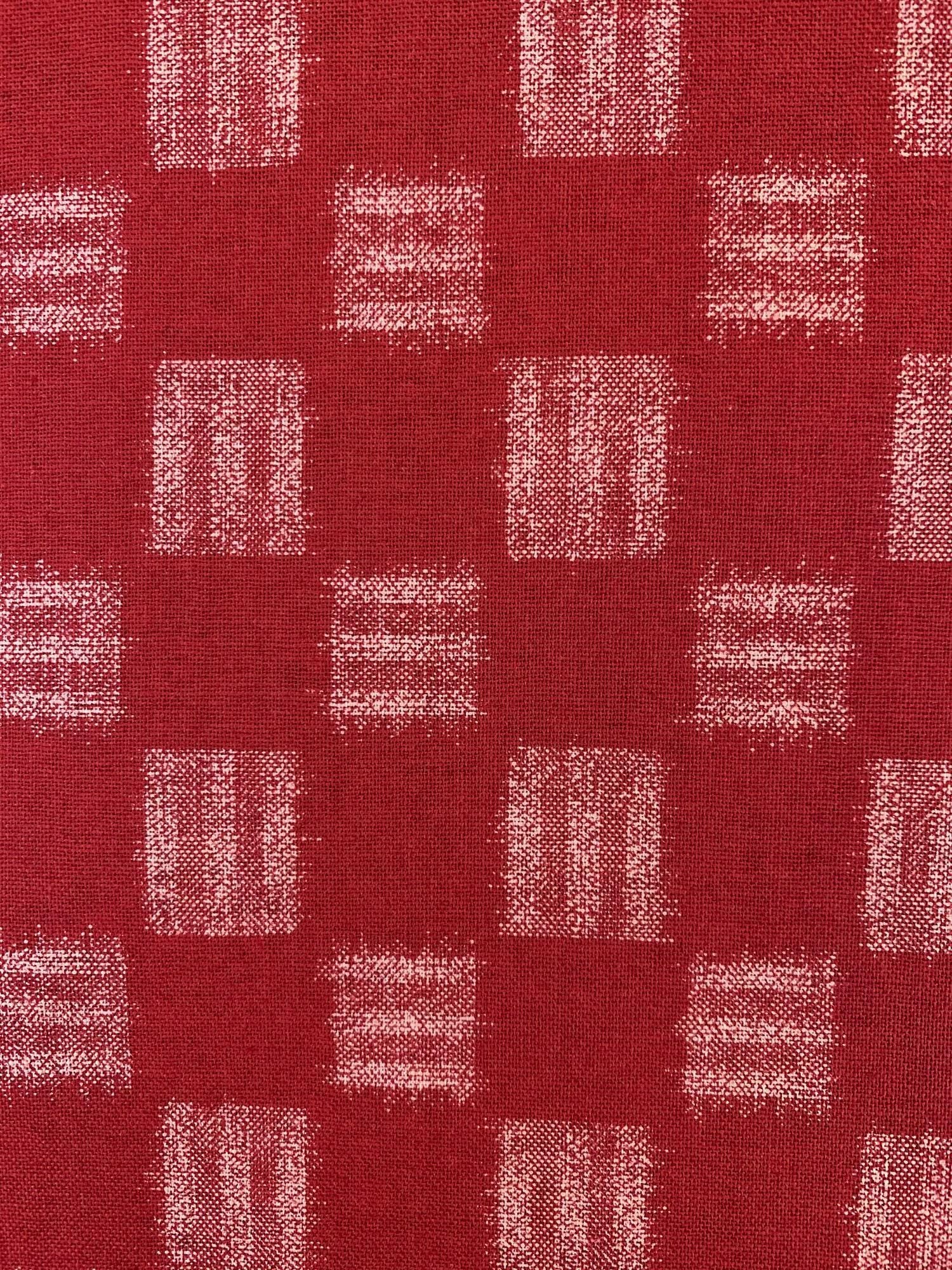 Sevenberry - Printed Ikat Squares Cotton Fabric - Red