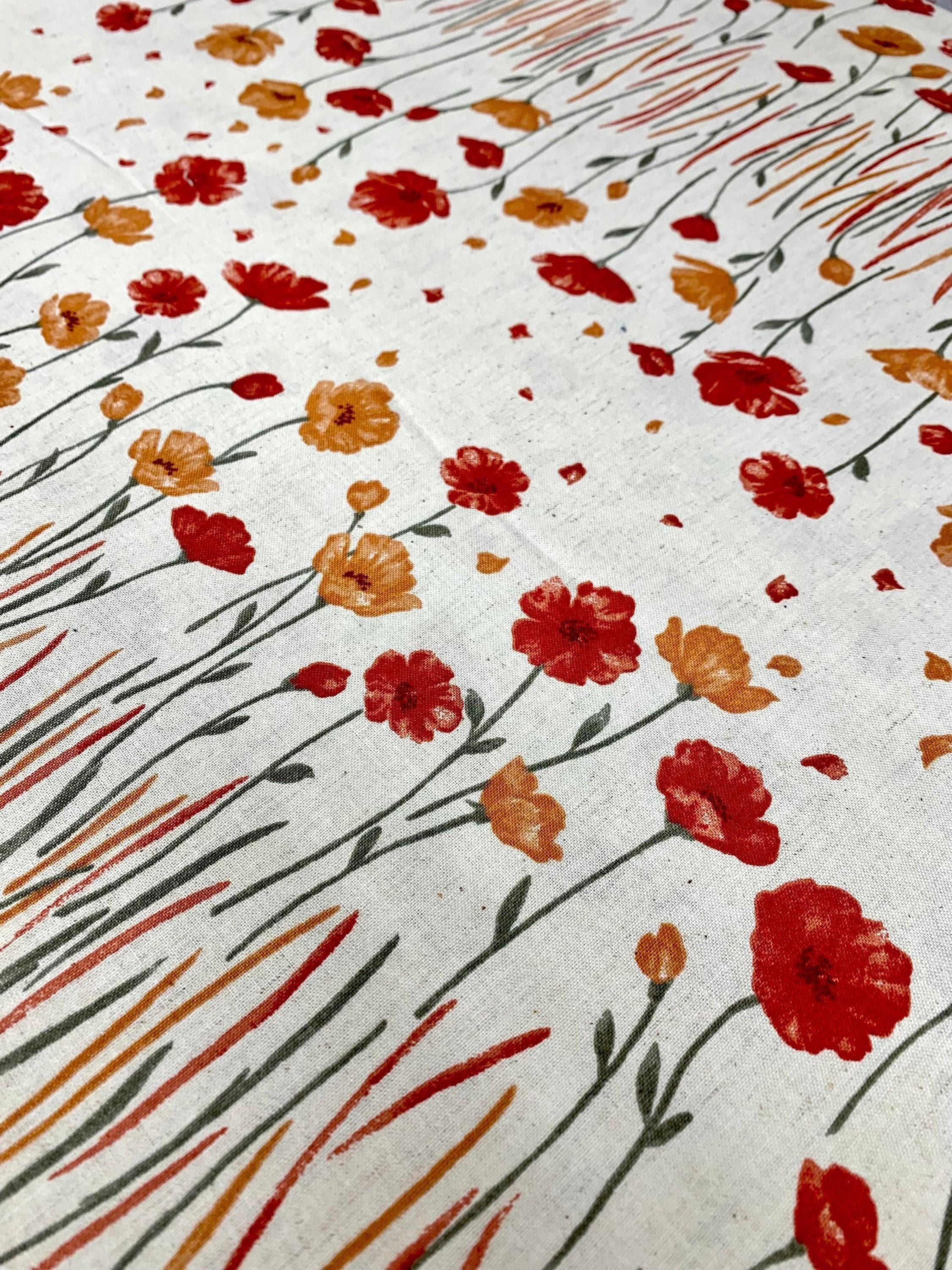 Koizumi - Momen-T Fall Flowers Border Print Cotton/Linen - Beige Yellow Red