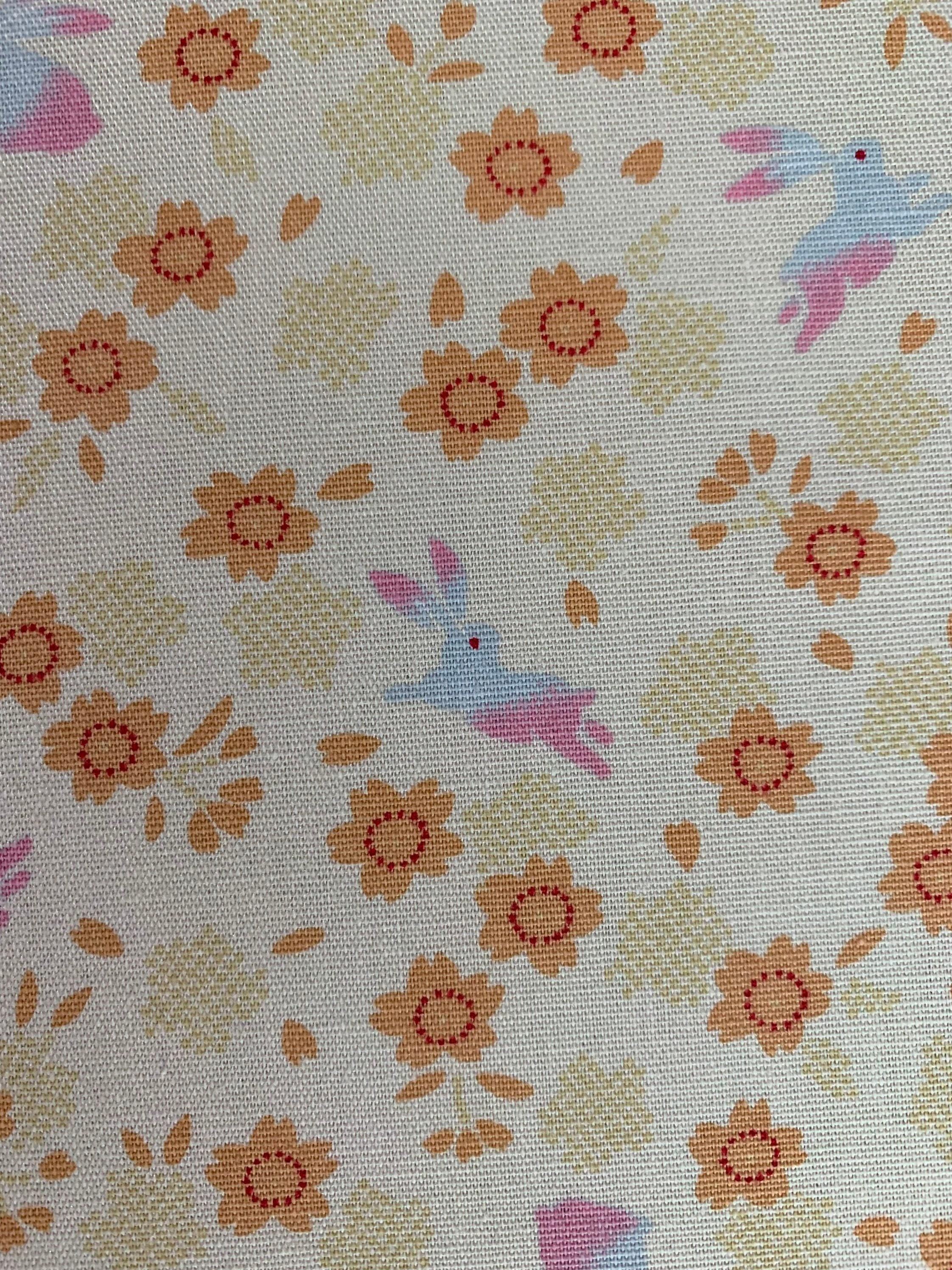 Rabbits and Cherry Blossoms Japanese cotton fabric 3060-27A cream
