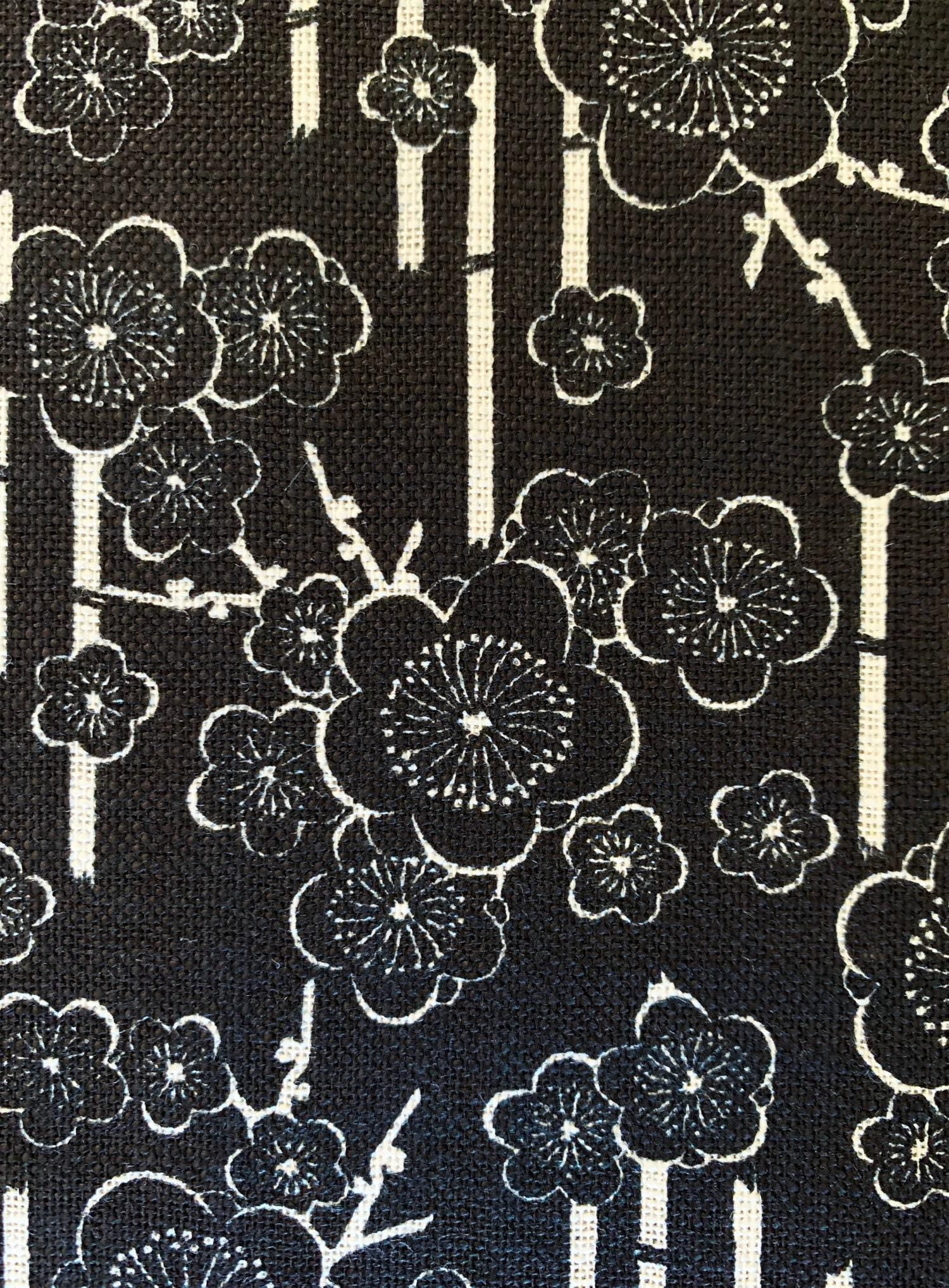 Sevenberry - Plum Cherry Blossoms Cotton Fabric - Black