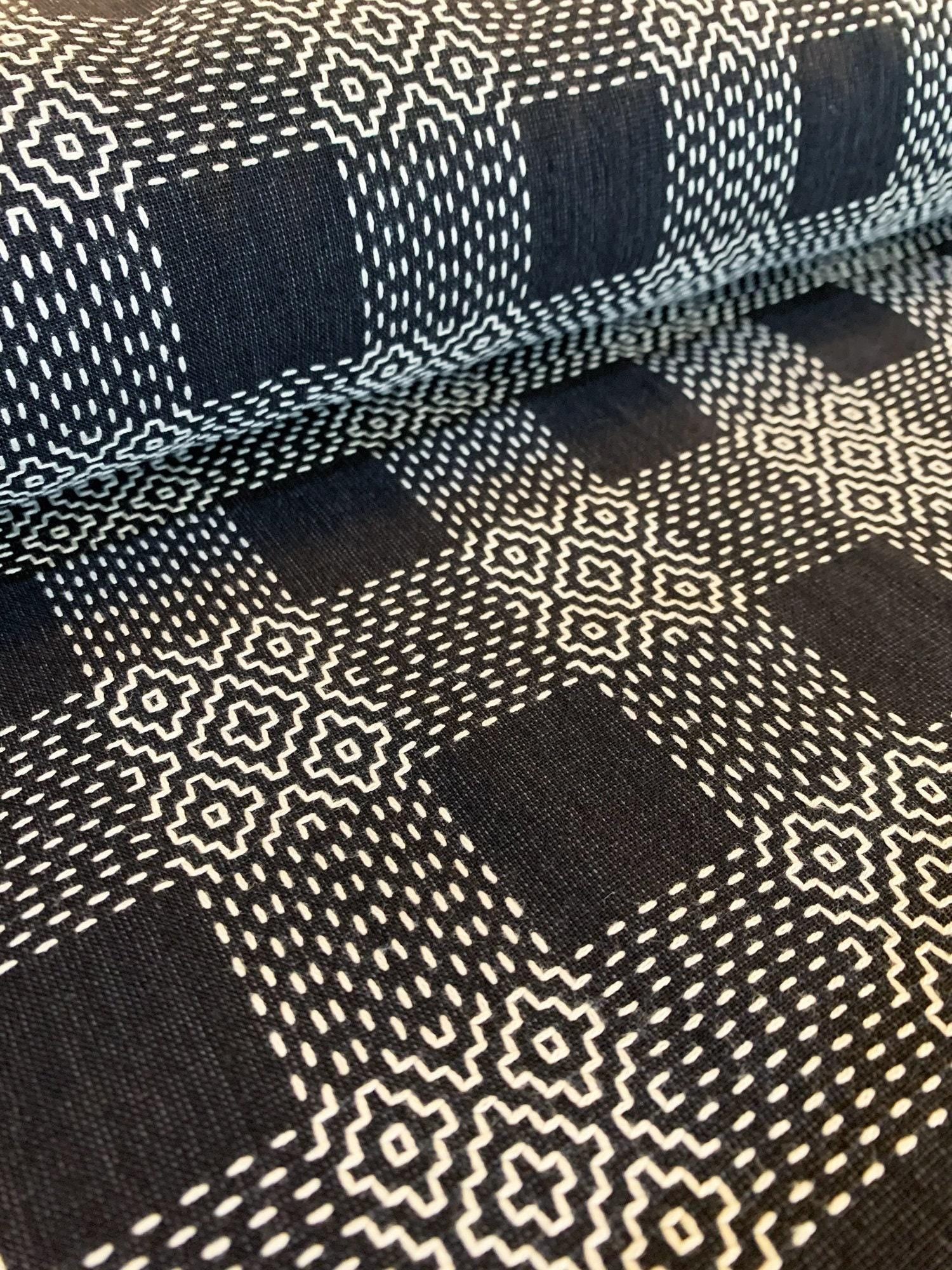 Olympus - Sashiko Sakizomemomen Fabric by the Yard - Black White