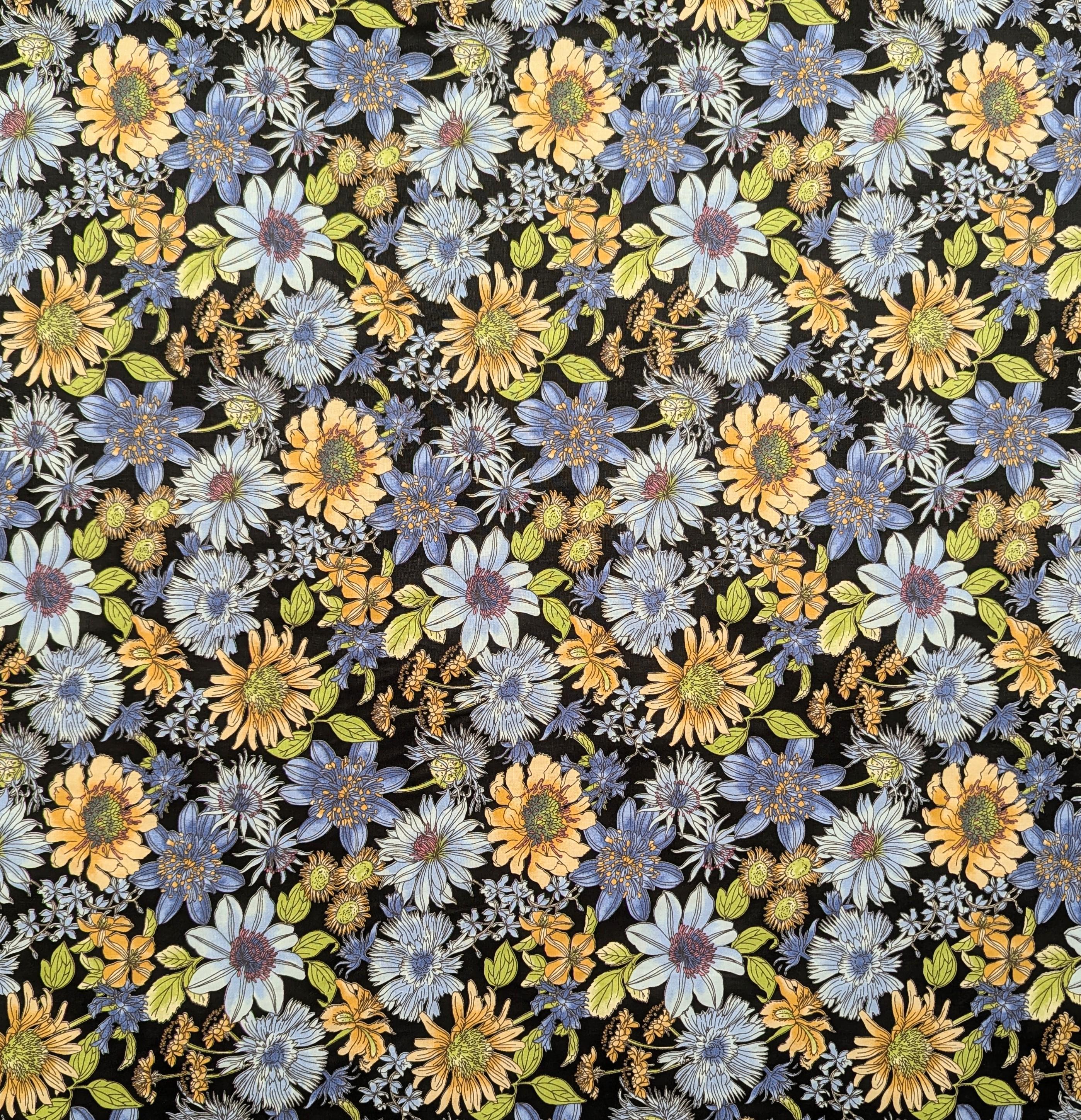 Hokkoh - Meadow Bouquet Cotton Fabric - Black