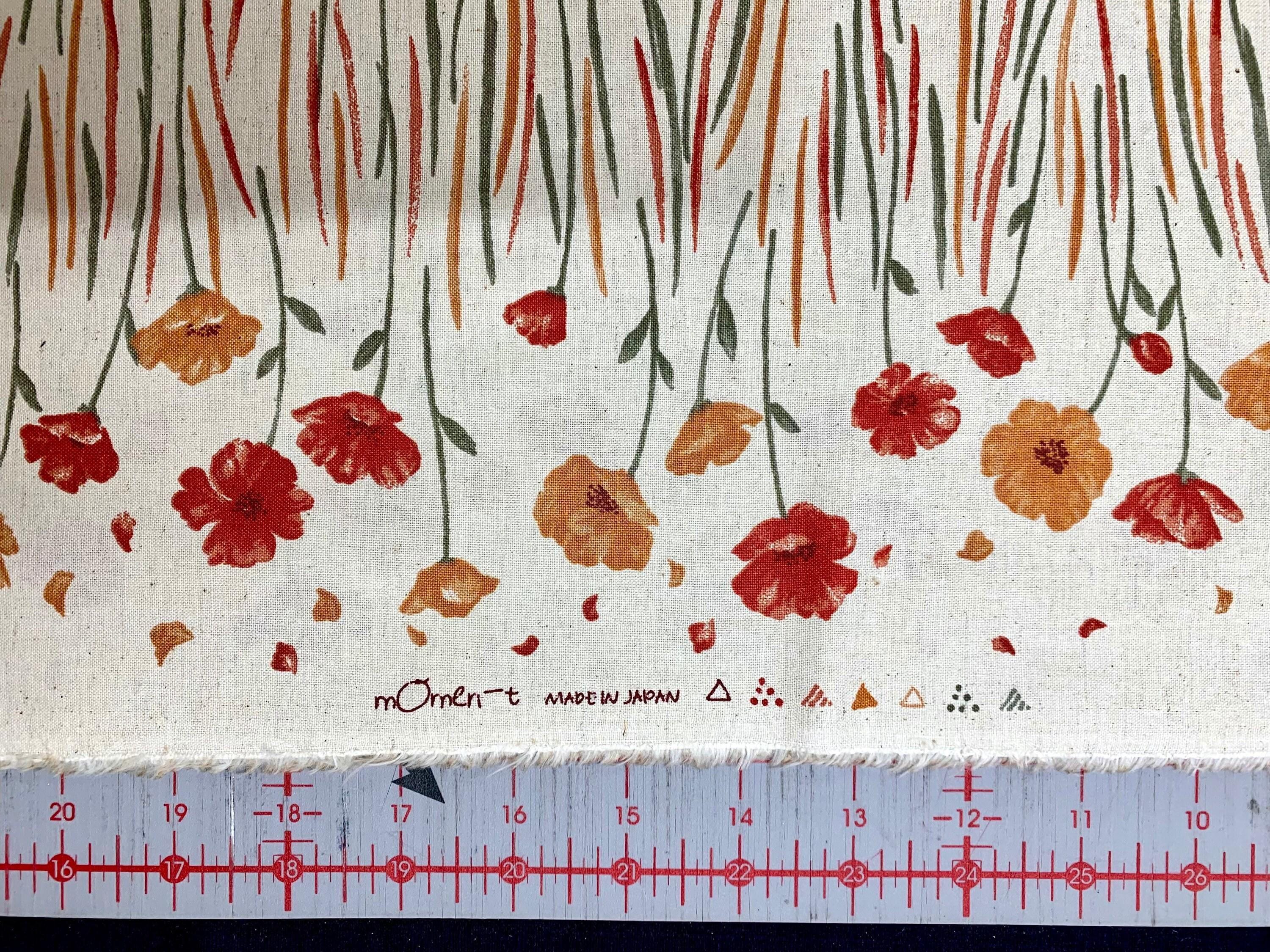 Koizumi - Momen-T Fall Flowers Border Print Cotton/Linen - Beige Yellow Red