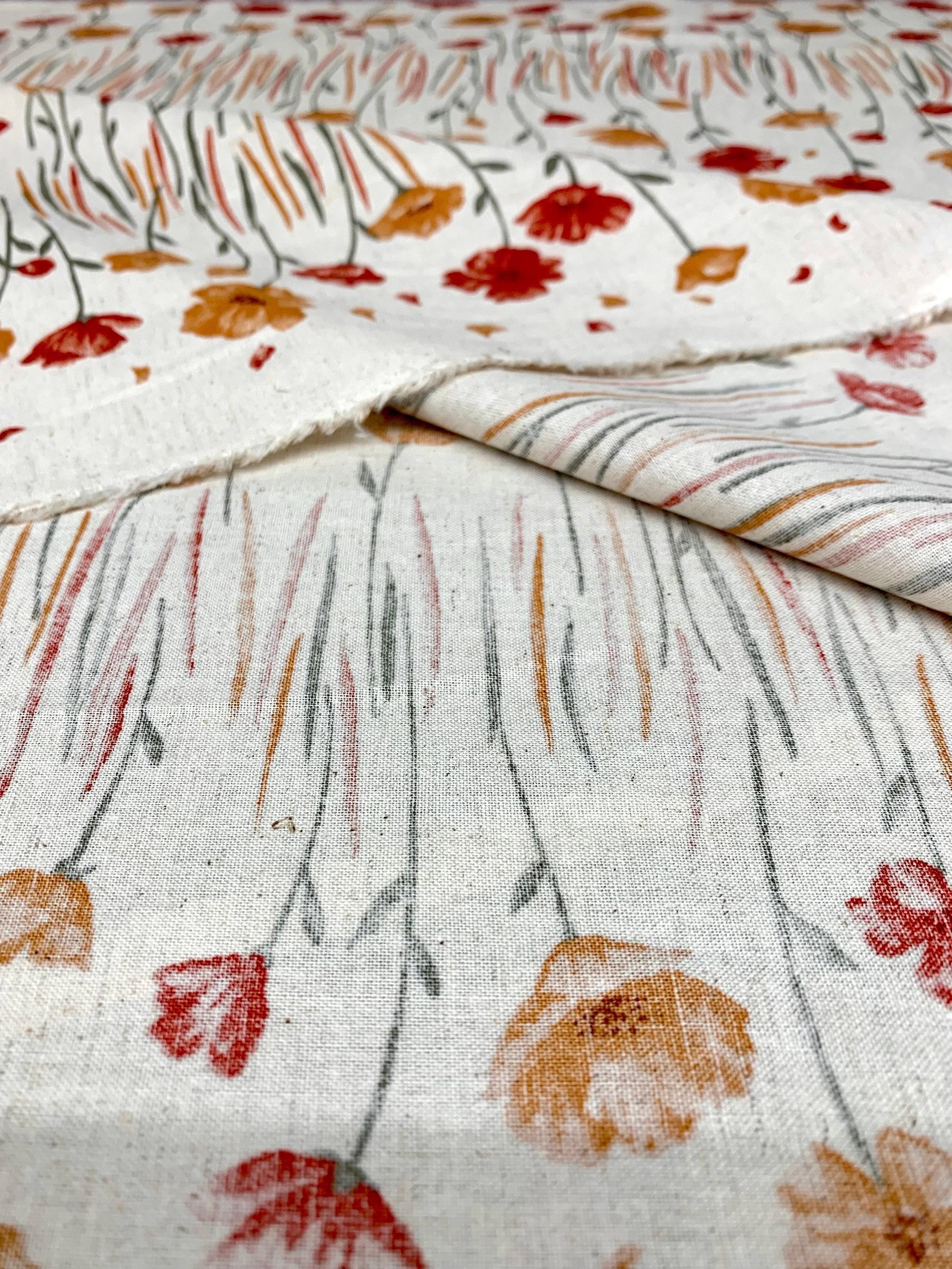 Koizumi - Momen-T Fall Flowers Border Print Cotton/Linen - Beige Yellow Red