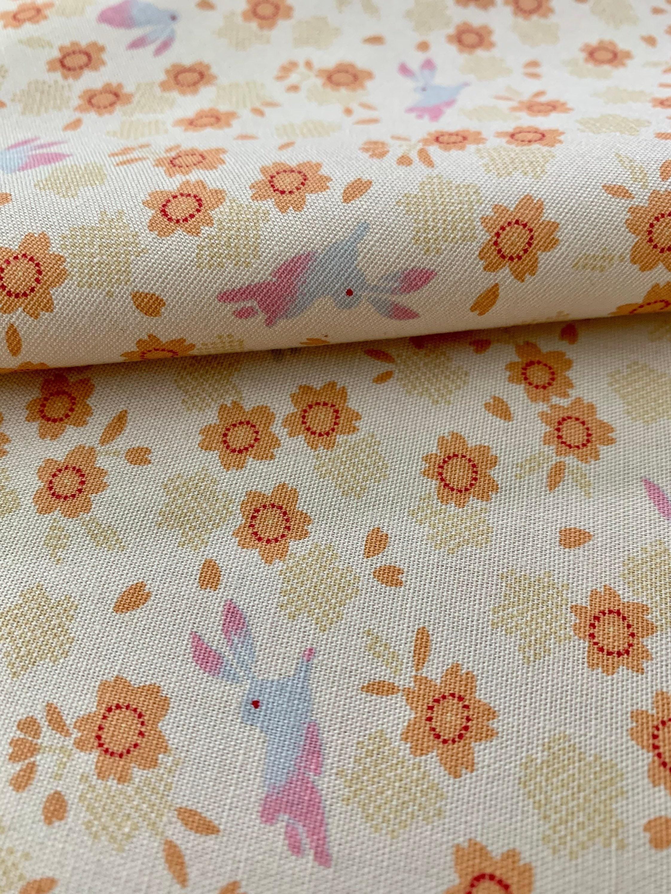 Rabbits and Cherry Blossoms Japanese cotton fabric 3060-27A cream