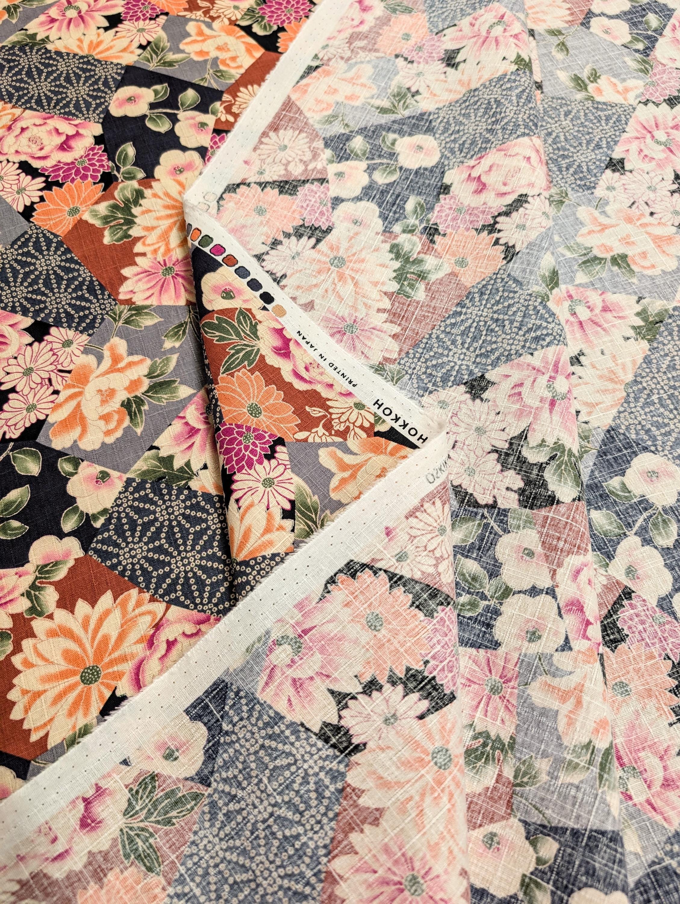 Patterned Floral Collage Hokkoh Japanese dobby cotton fabric 1025-110-2 E gray