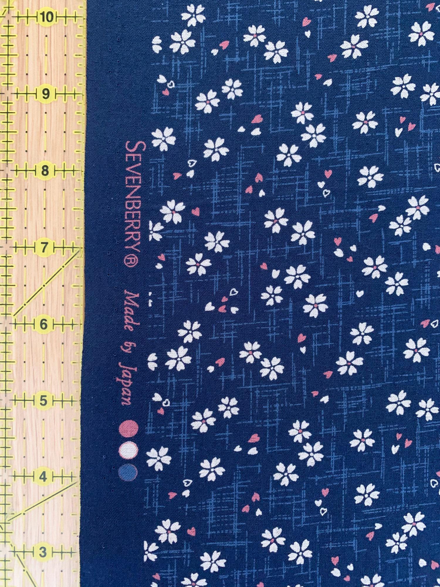 Sevenberry - Tiny Cherry Blossoms Cotton Fabric - Navy Blue