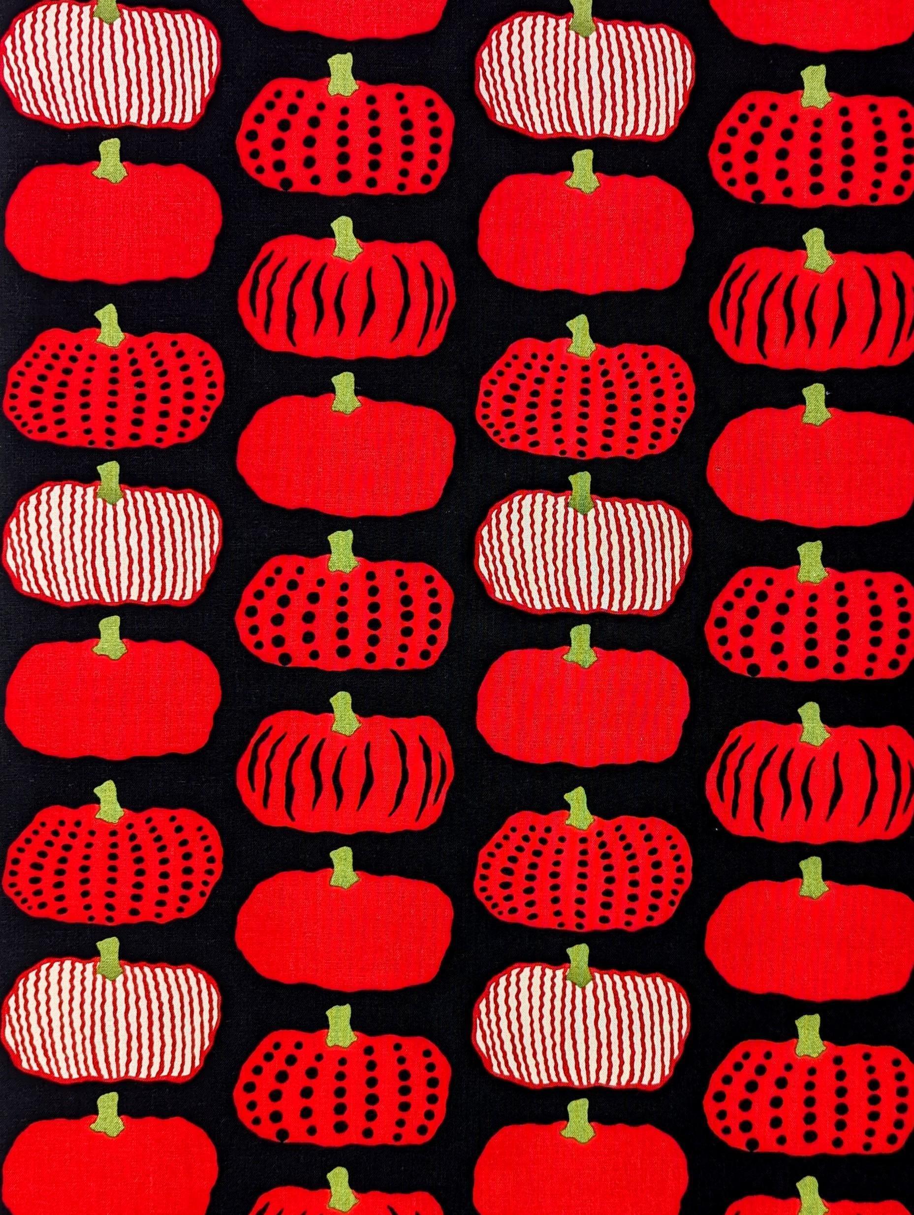 Kokka - Kabocha Pumpkins Cotton Oxford - Red Black