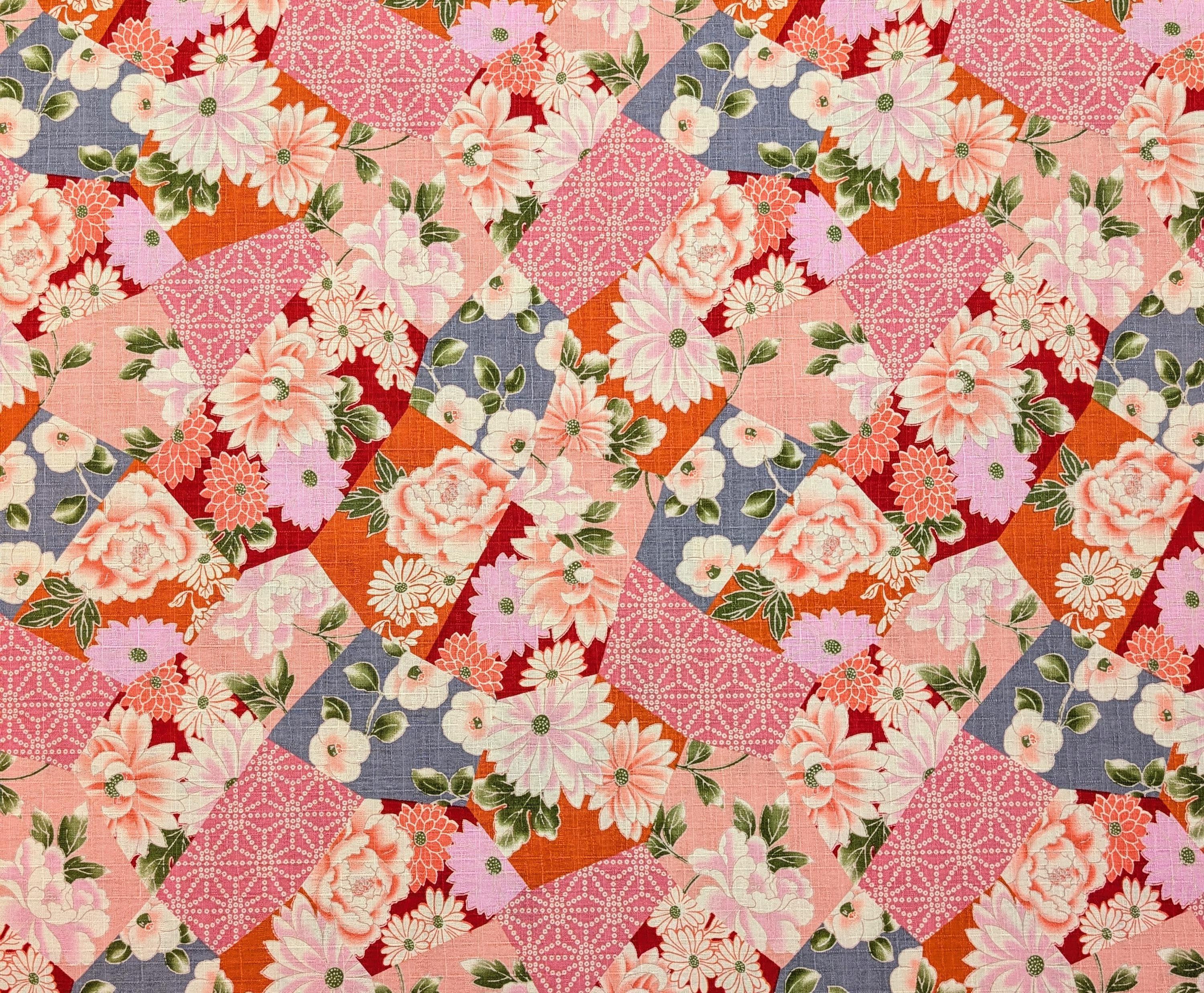 Patterned Floral Collage Hokkoh Japanese dobby cotton fabric 1025-110-2 B pink