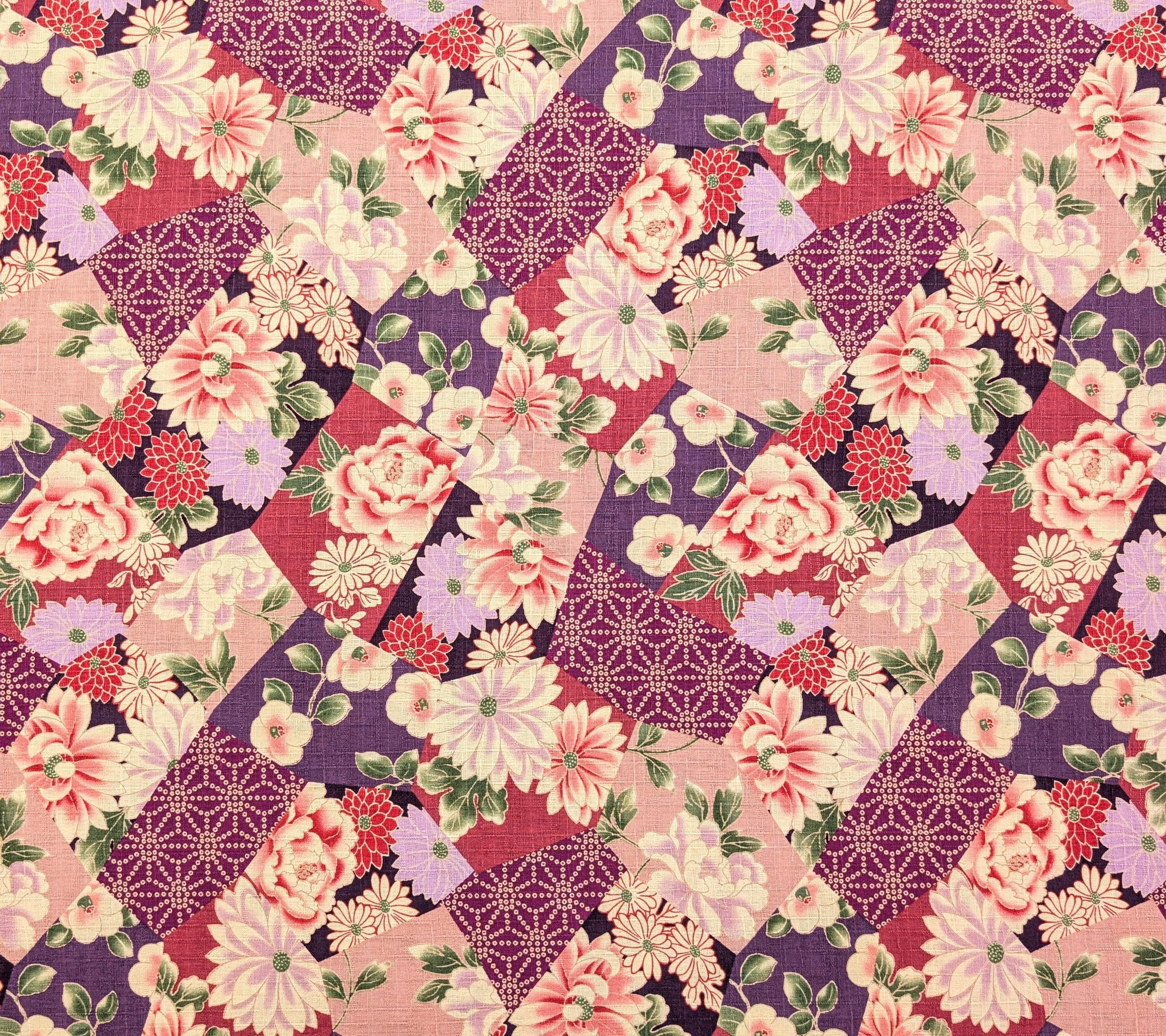 Patterned Floral Collage Hokkoh Japanese dobby cotton fabric 1025-110-2 C purple