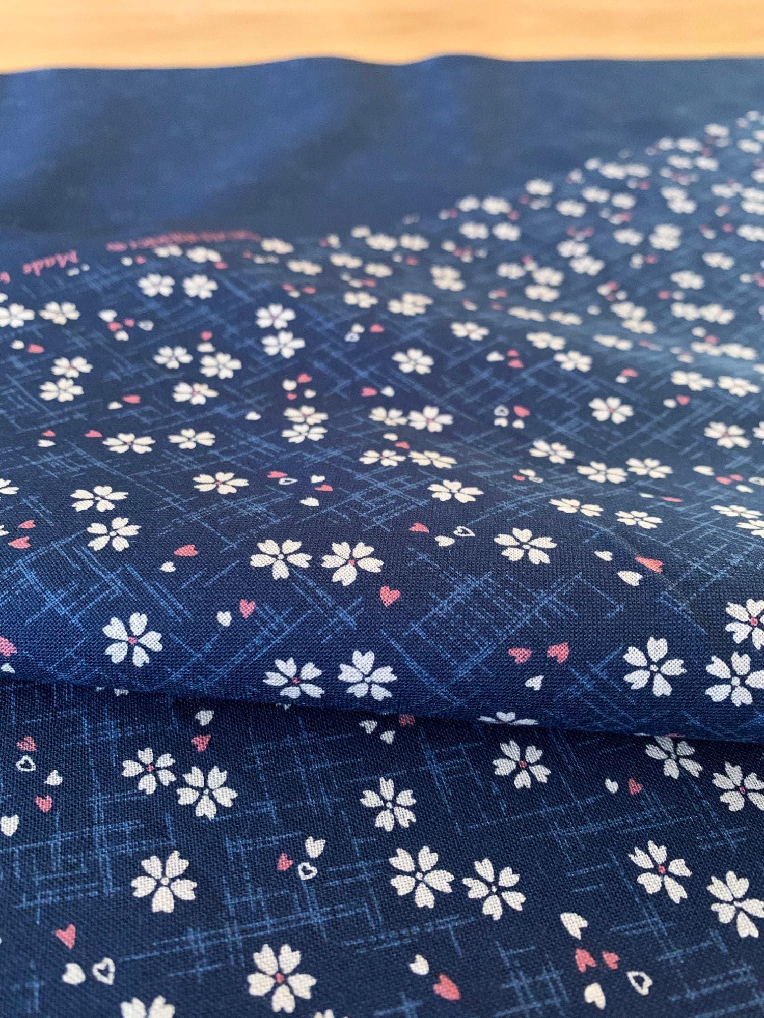 Sevenberry - Tiny Cherry Blossoms Cotton Fabric - Navy Blue