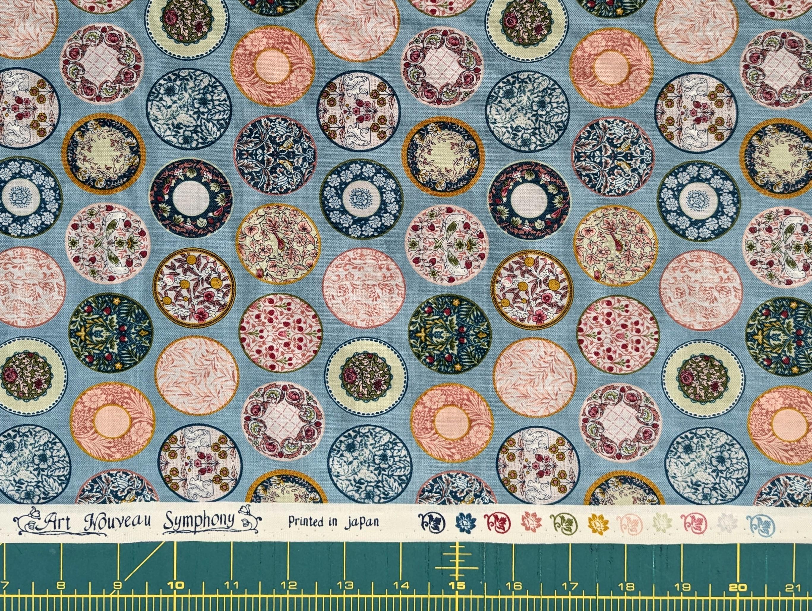 Senyo - Art Nouveau Plates Cotton Fabric - Light Blue