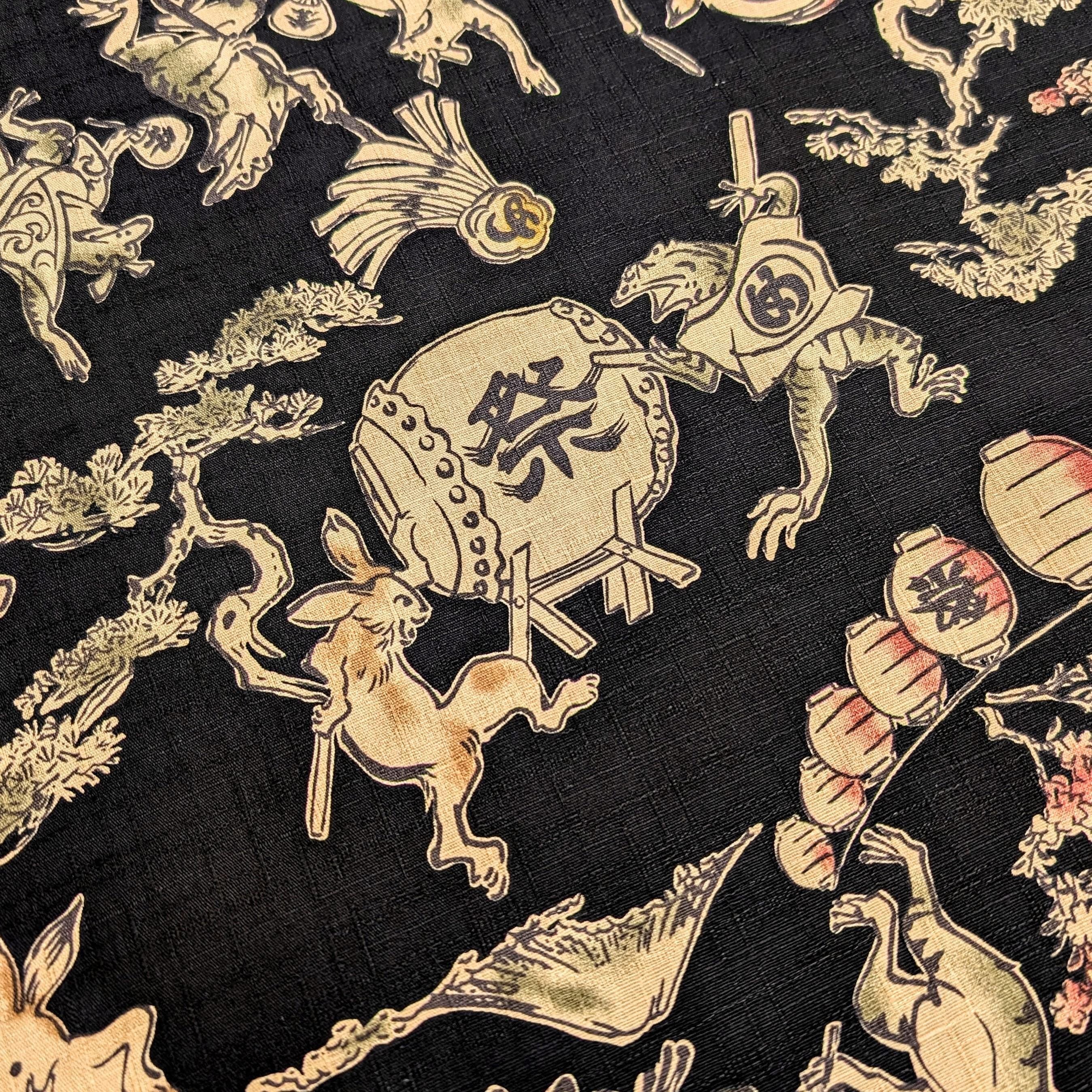 NEW Taiko Animals Hokkoh Japanese cotton dobby fabric 1024-130-4 E black