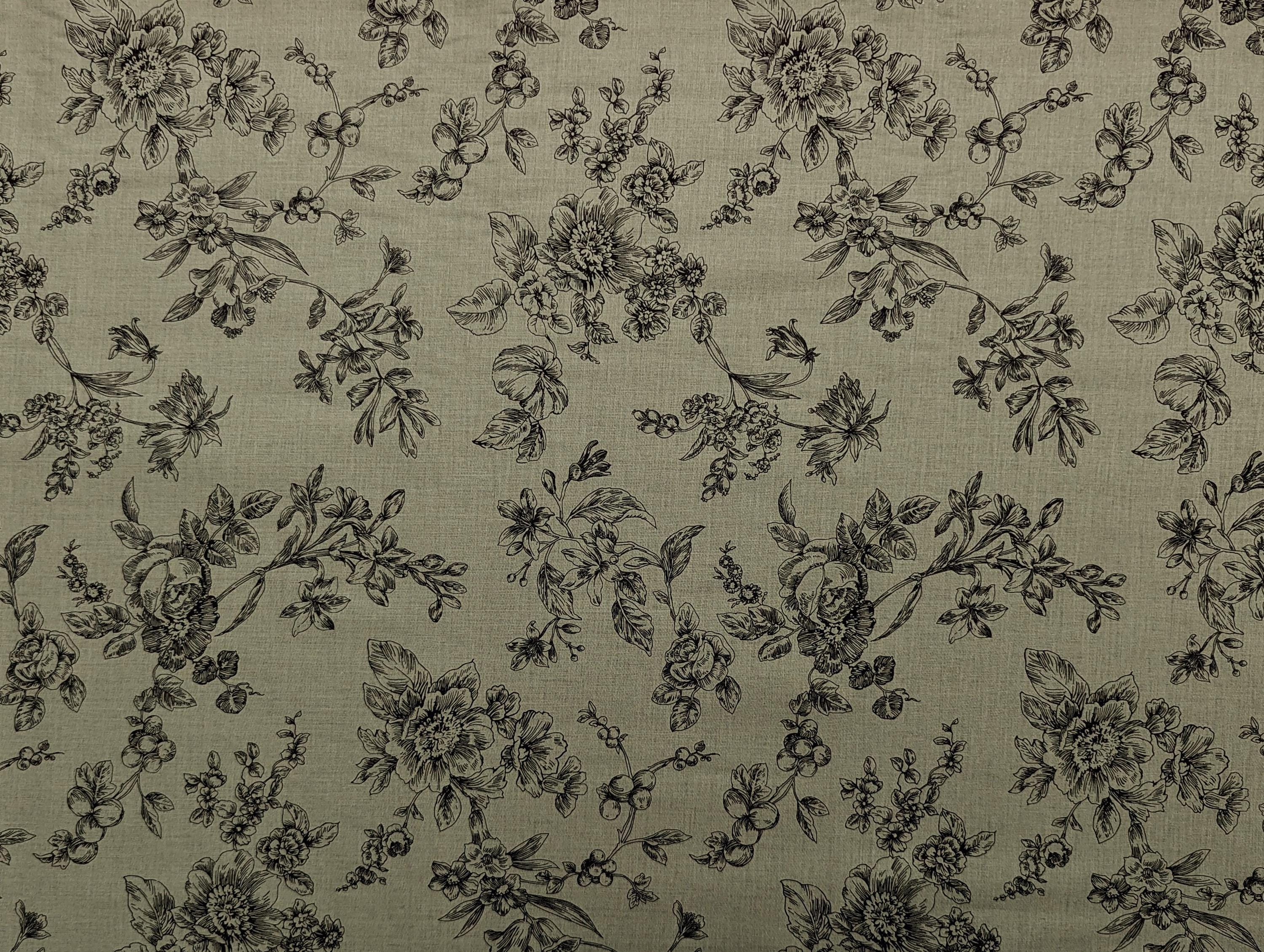 Hokkoh - Botanical Sketch Organic Cotton Lawn - Green and Black