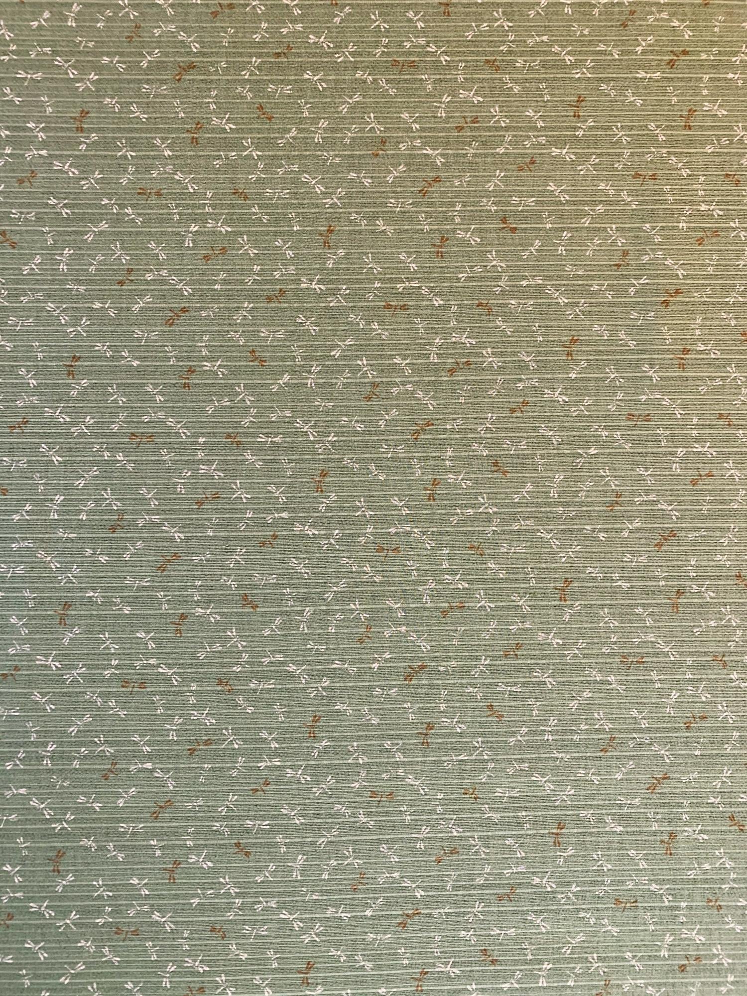 Sevenberry - Double Sided Dragonfly and Same-Komon Cotton Shantung - Green Brown